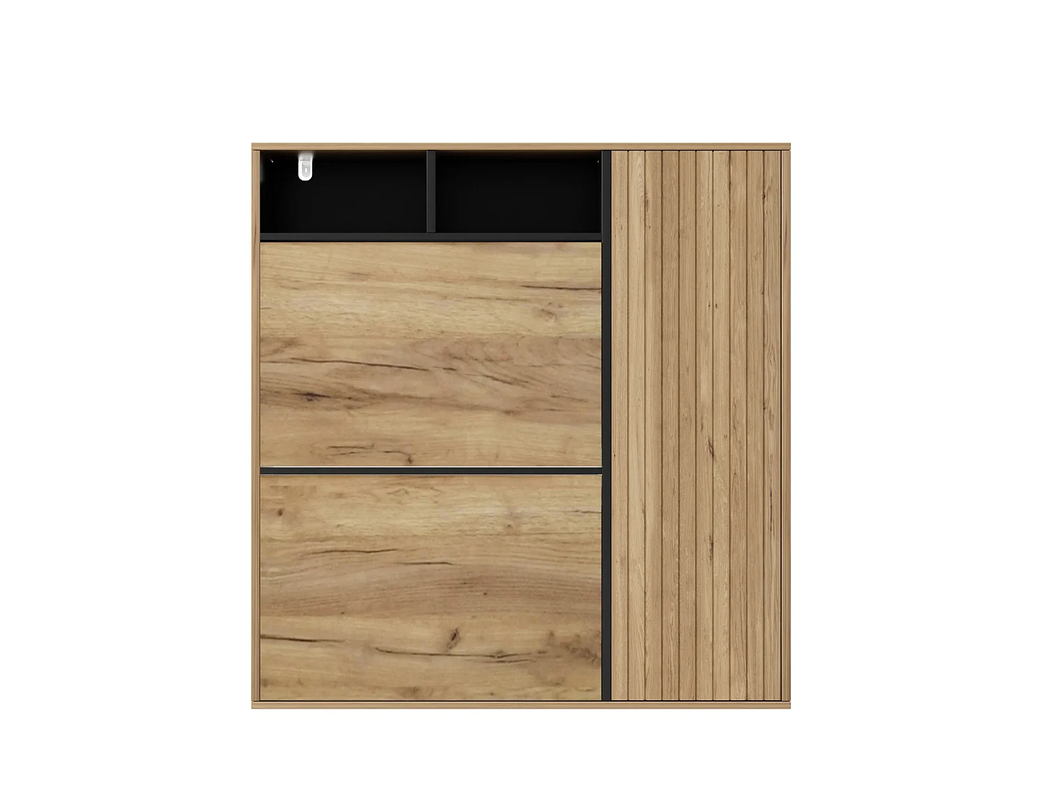 Meuble à chaussures avec 2 abattants et 1 porte – Couleur bois et noir