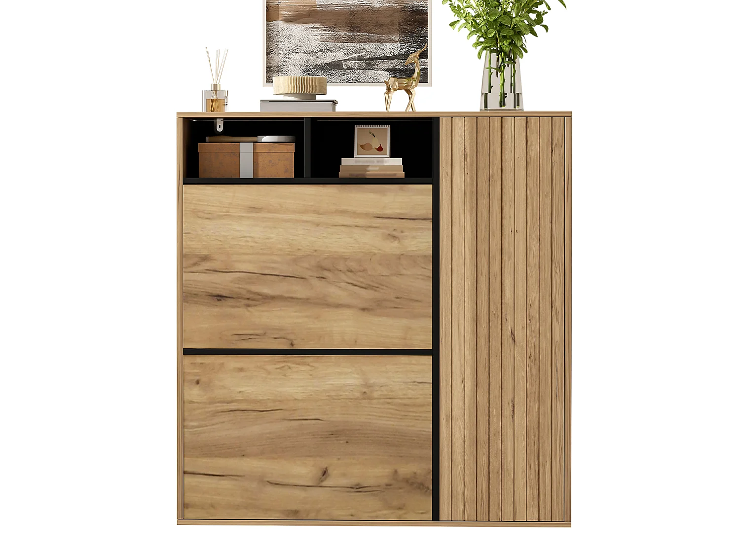 Meuble à chaussures avec 2 abattants et 1 porte – Couleur bois et noir