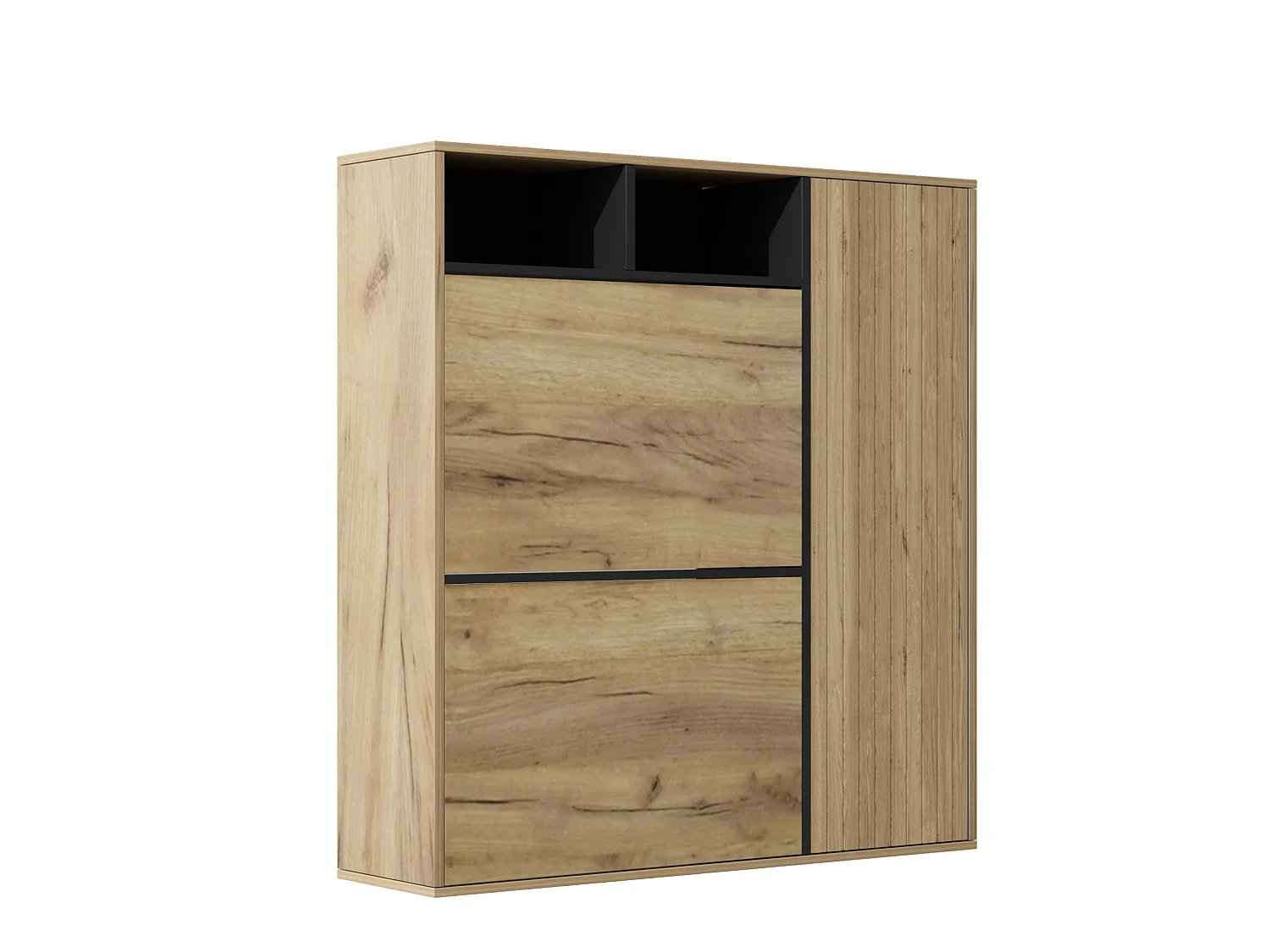 Meuble à chaussures avec 2 abattants et 1 porte – Couleur bois et noir