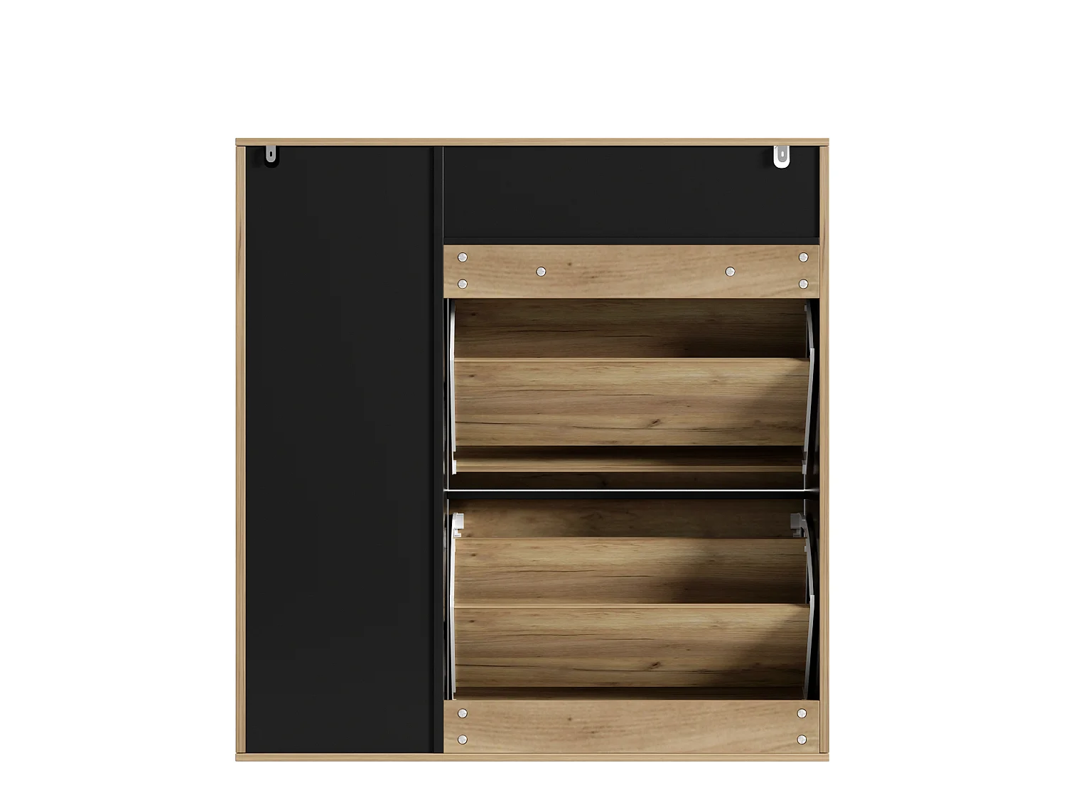Meuble à chaussures avec 2 abattants et 1 porte – Couleur bois et noir