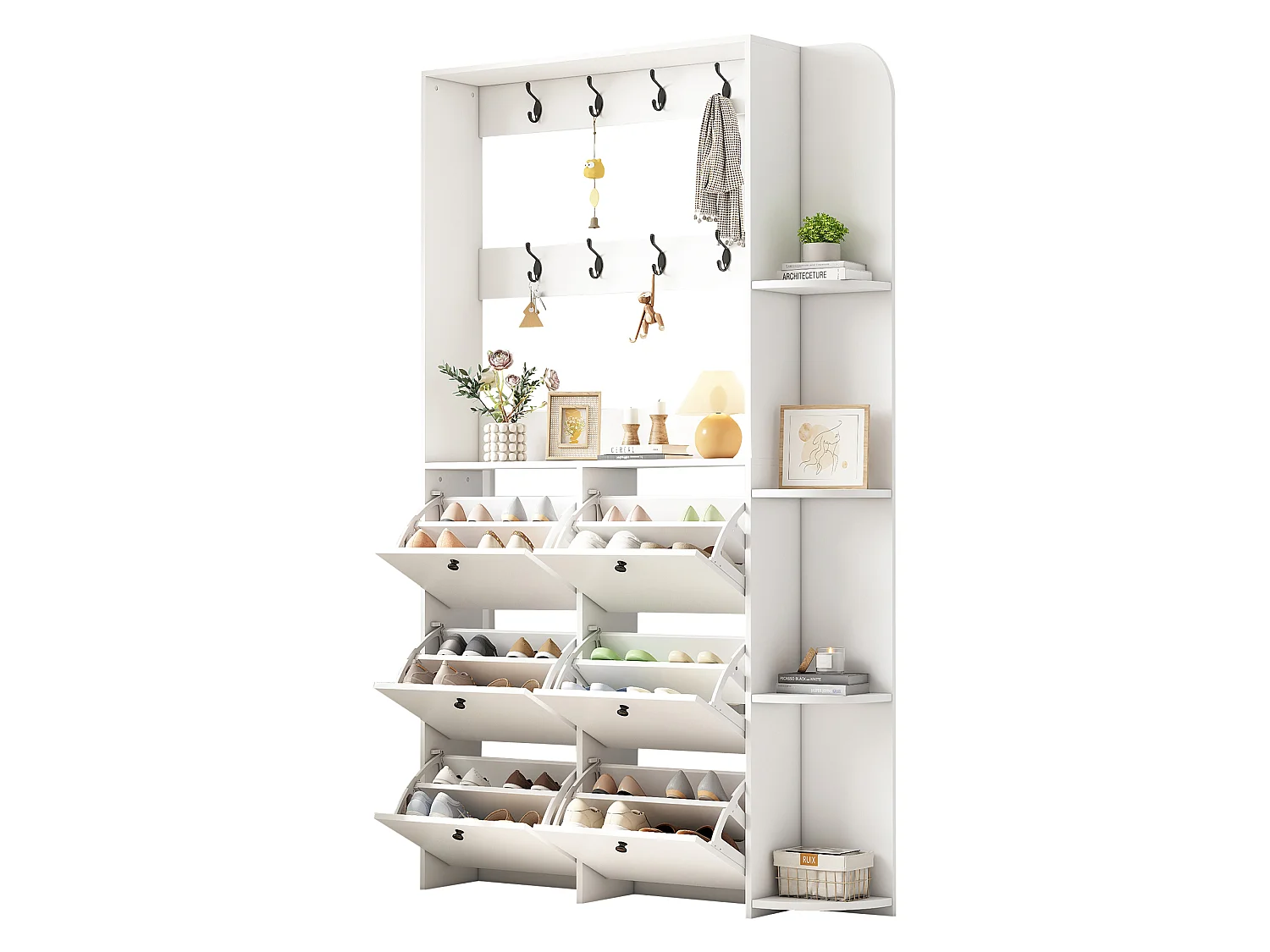 Entryway cloakroom set 120x24x200 cm - with shoe cabinet - 8 hooks - White