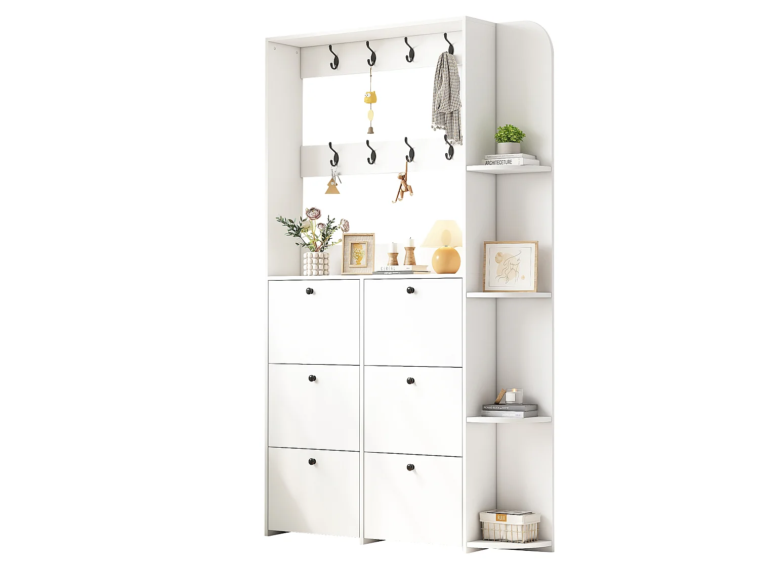 Entryway cloakroom set 120x24x200 cm - with shoe cabinet - 8 hooks - White