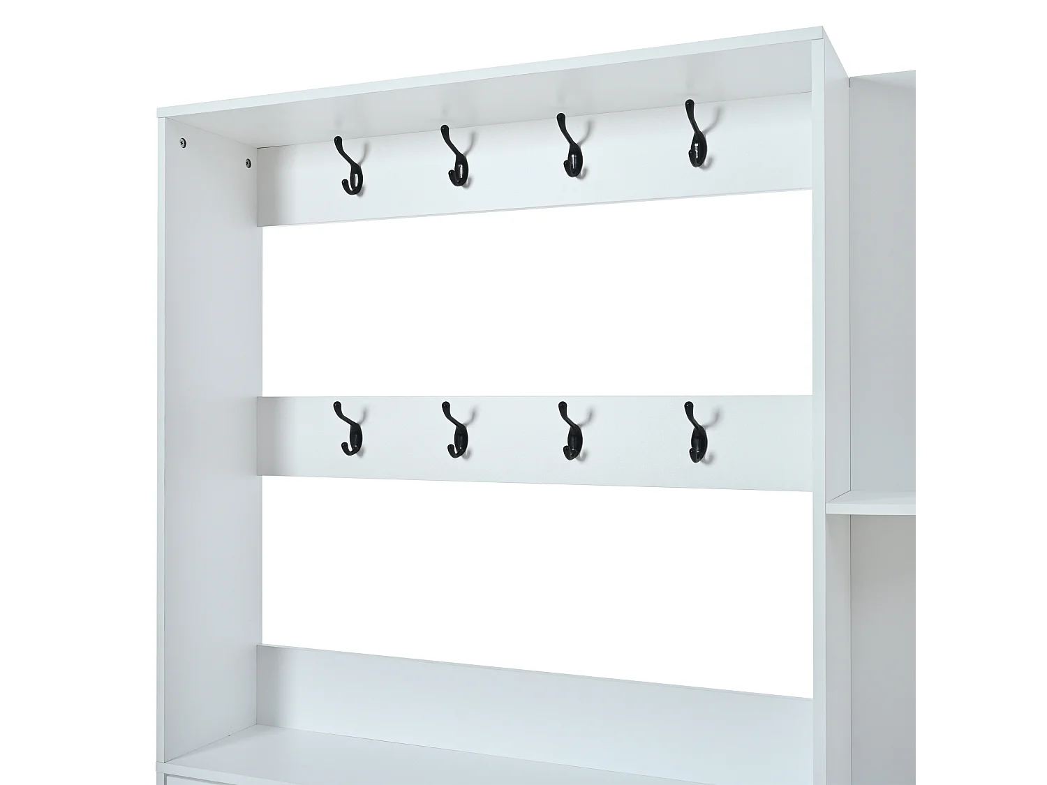 Entryway cloakroom set 120x24x200 cm - with shoe cabinet - 8 hooks - White
