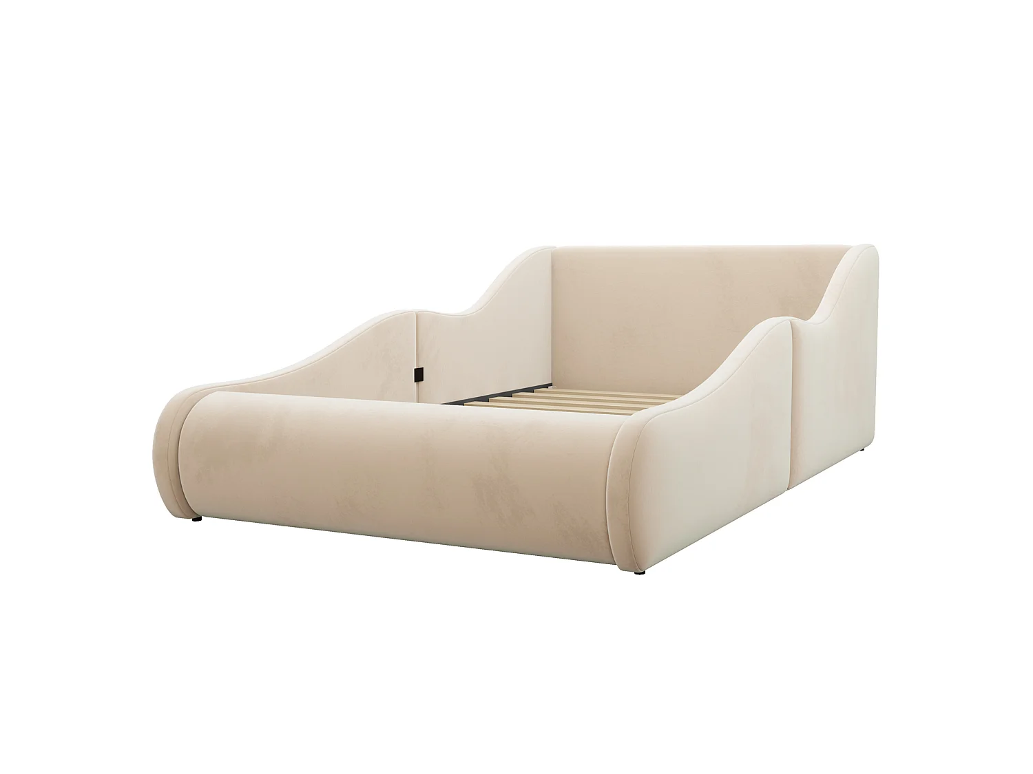 Lit enfant 90x200 cm en velours avec haute tête de lit - Beige