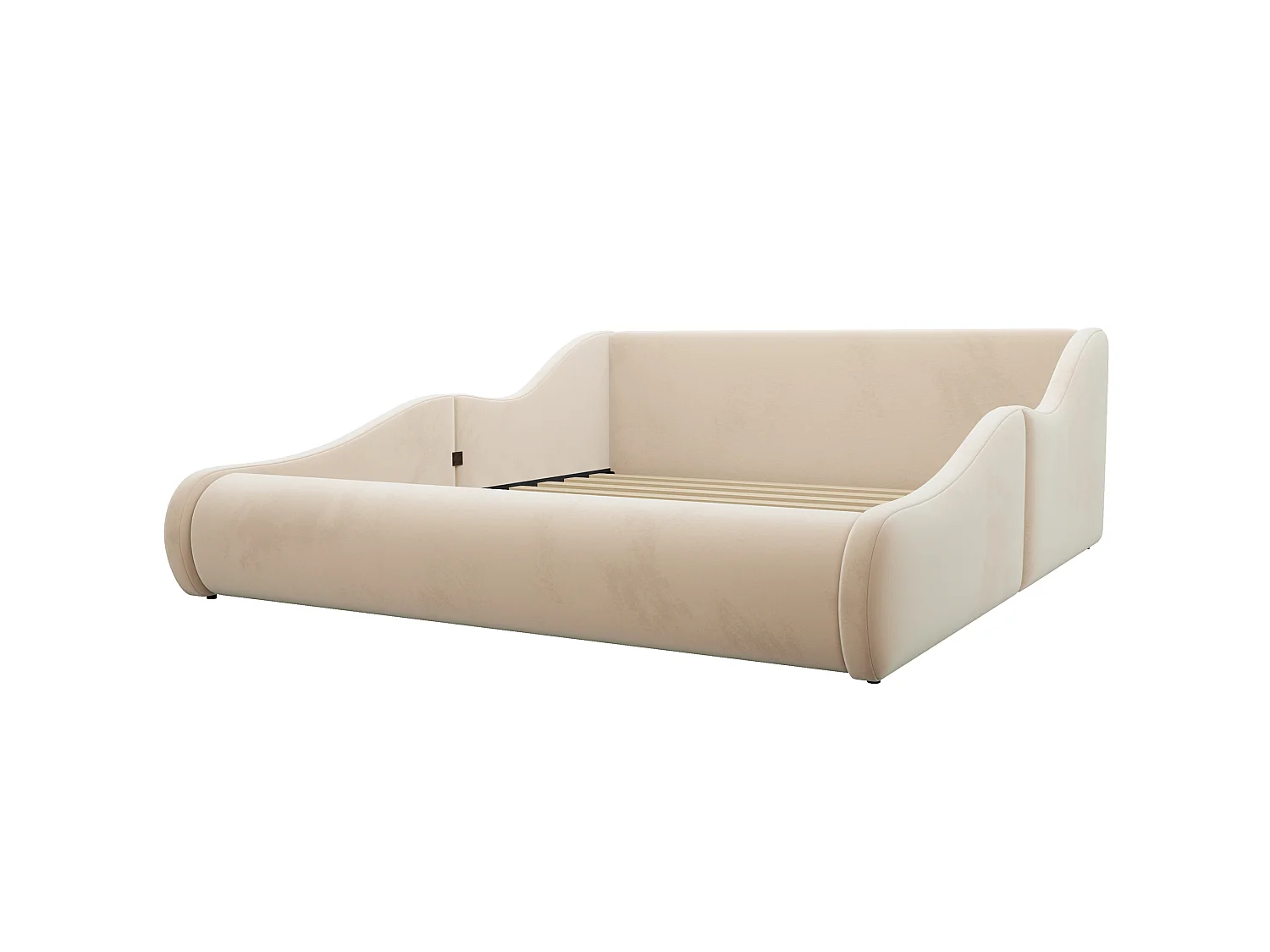 Lit enfant 90x200 cm en velours avec haute tête de lit - Beige