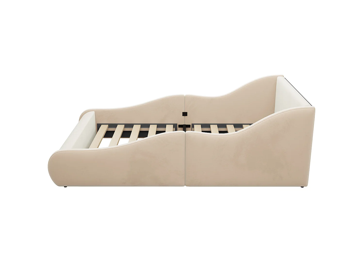 Lit enfant 90x200 cm en velours avec haute tête de lit - Beige