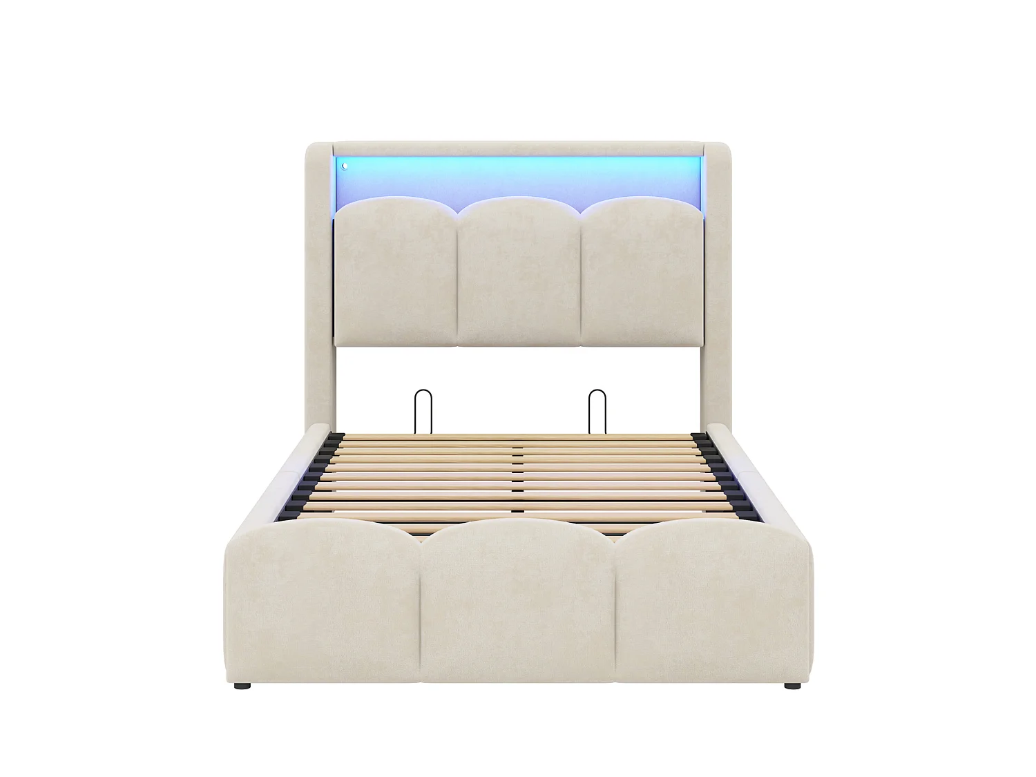 Lit coffre 90x200 en velours avec LED , ports USB et USB-C - Beige