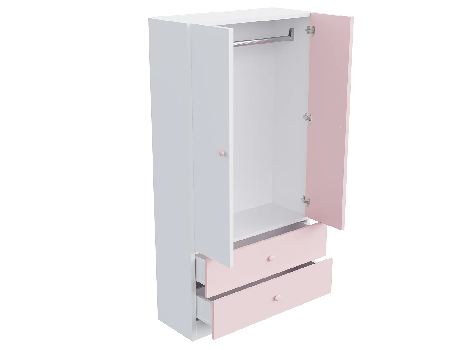 Armoire simple 70 × 40 × 170 cm avec 2 tiroirs - Blanc et Rose