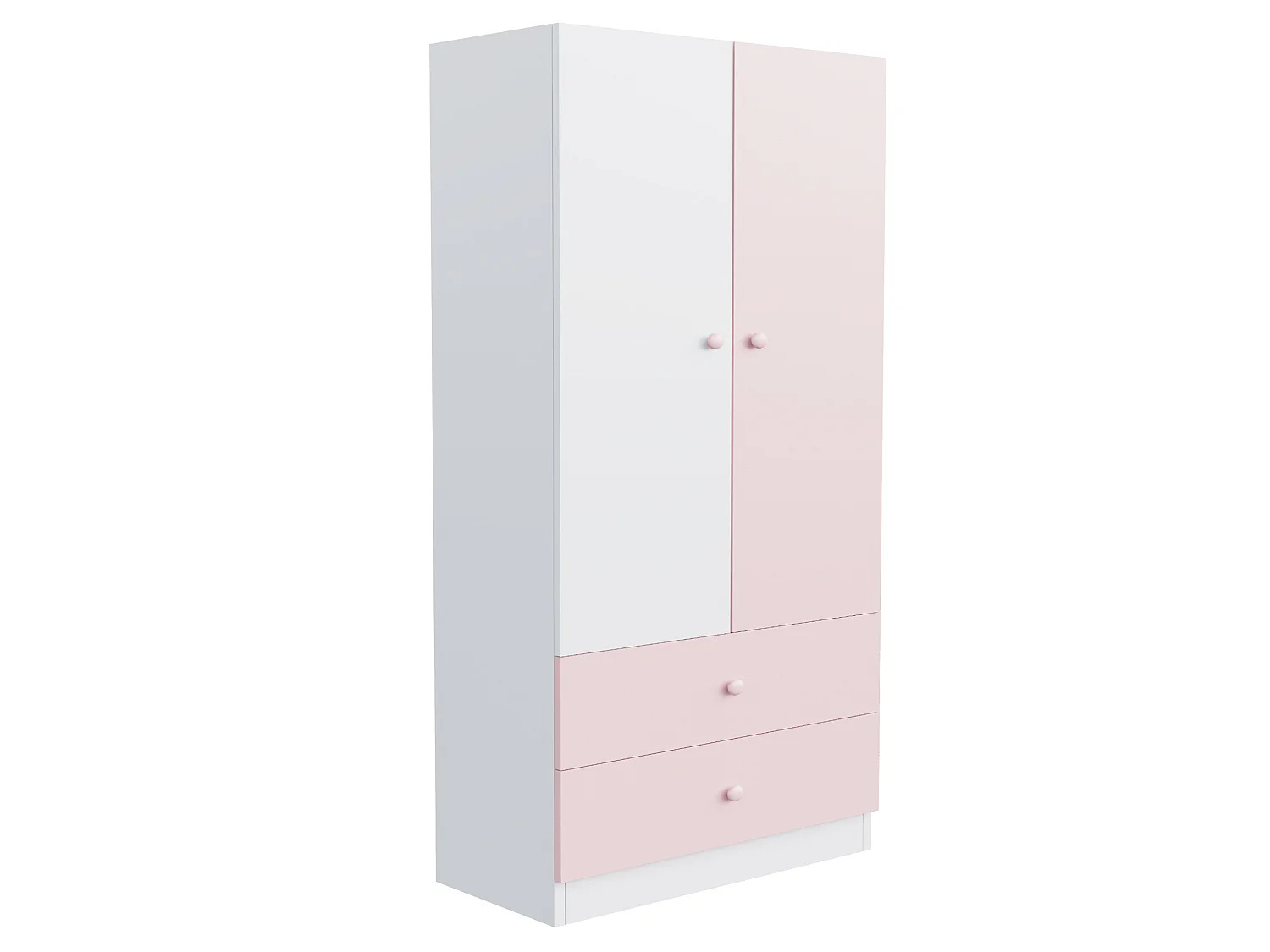 Armoire simple 70 × 40 × 170 cm avec 2 tiroirs - Blanc et Rose