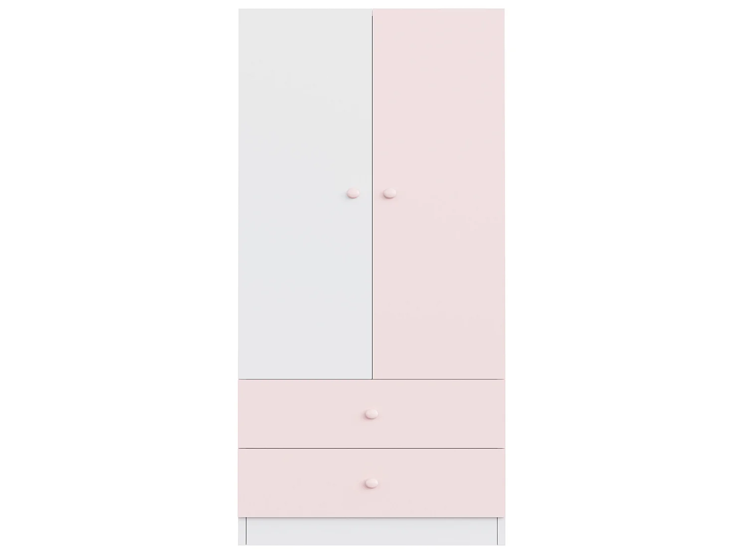 Armoire simple 70 × 40 × 170 cm avec 2 tiroirs - Blanc et Rose