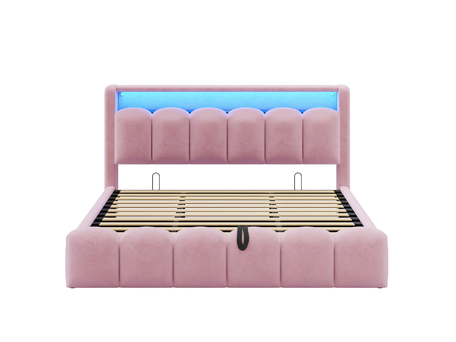 Lit coffre adulte 180x200 en velours avec LED , ports USB et USB-C - Lit double rose