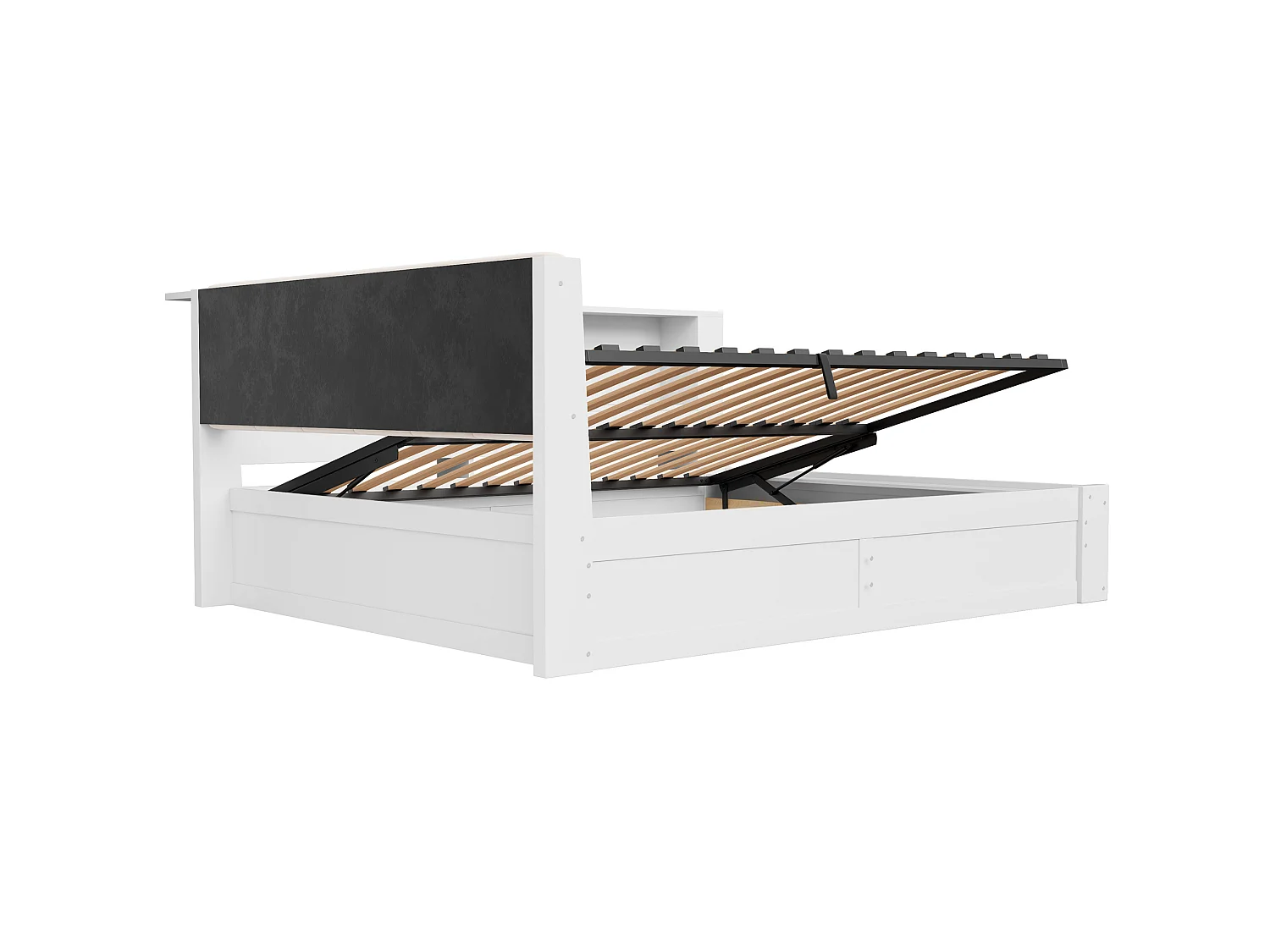 Lit coffre 140 x 200 cm avec bande LED et port USB - Lit banquette en pin blanc