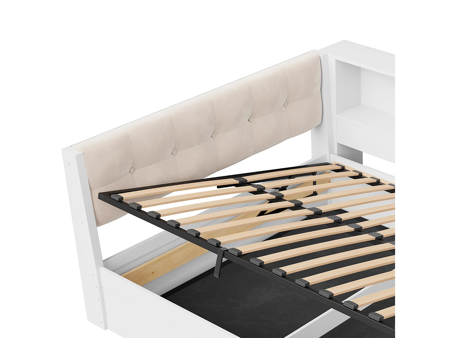 Lit coffre 140 x 200 cm avec bande LED et port USB - Lit banquette en pin blanc