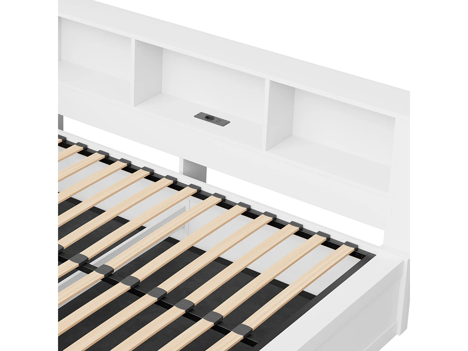 Lit coffre 140 x 200 cm avec bande LED et port USB - Lit banquette en pin blanc