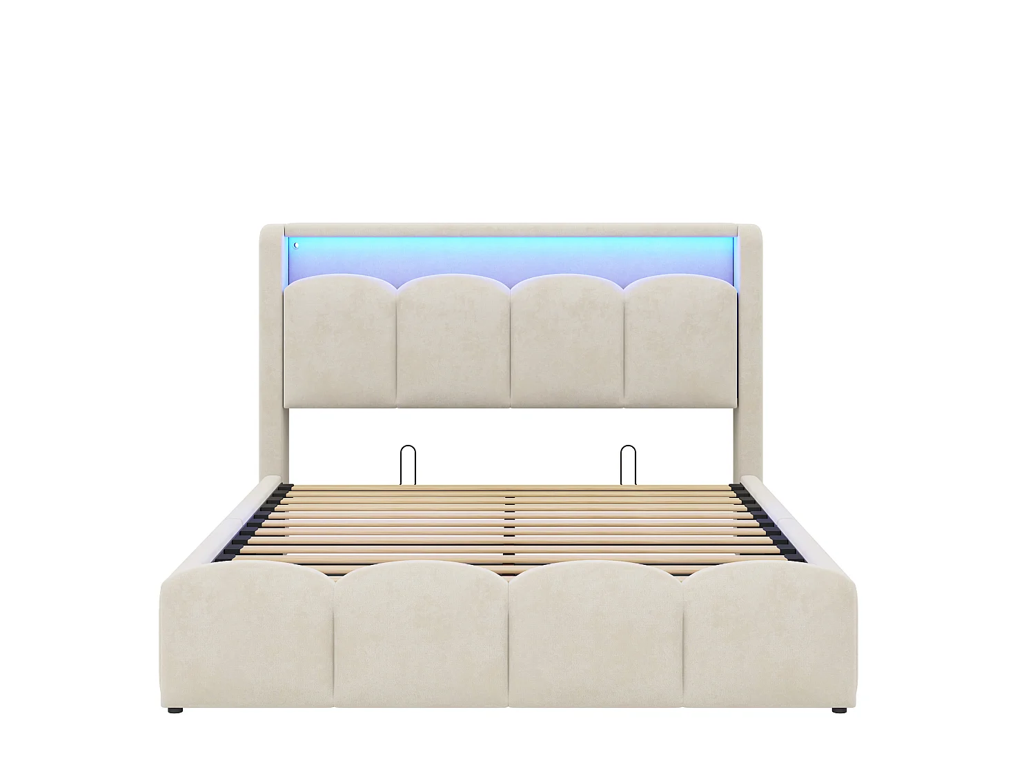 Lit coffre adulte 140x200 en velours avec LED , ports USB et USB-C - Beige