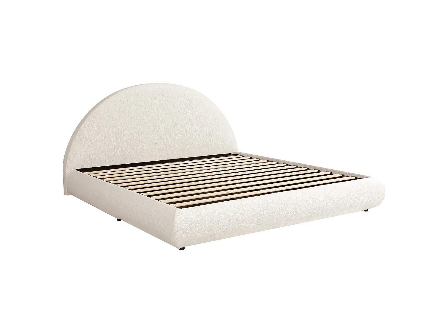 Lit coffre adulte 160x200cm avec tête de lit semi-circulaire - Tissu bouclé - Blanc