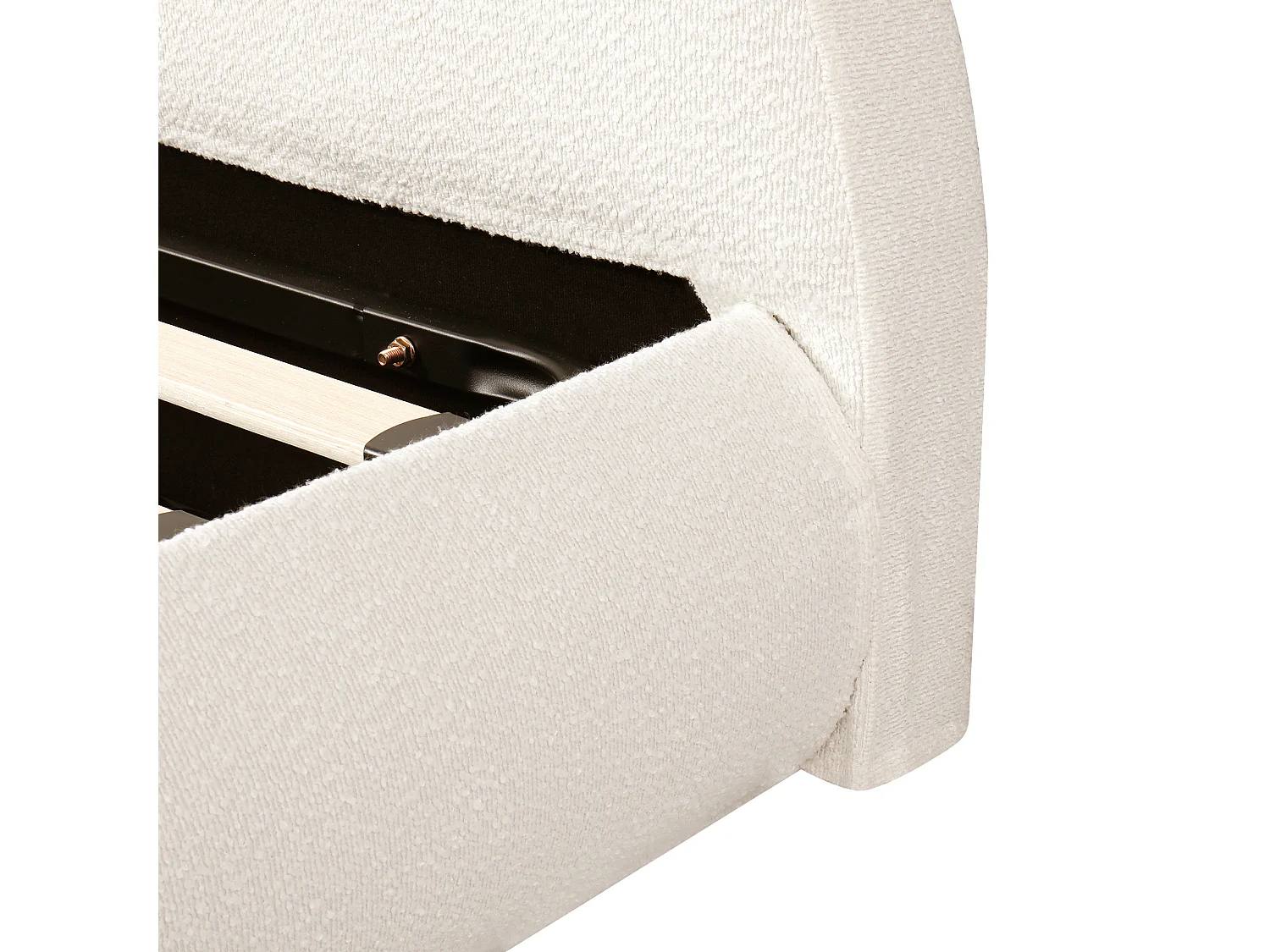 Lit coffre adulte 160x200cm avec tête de lit semi-circulaire - Tissu bouclé - Blanc