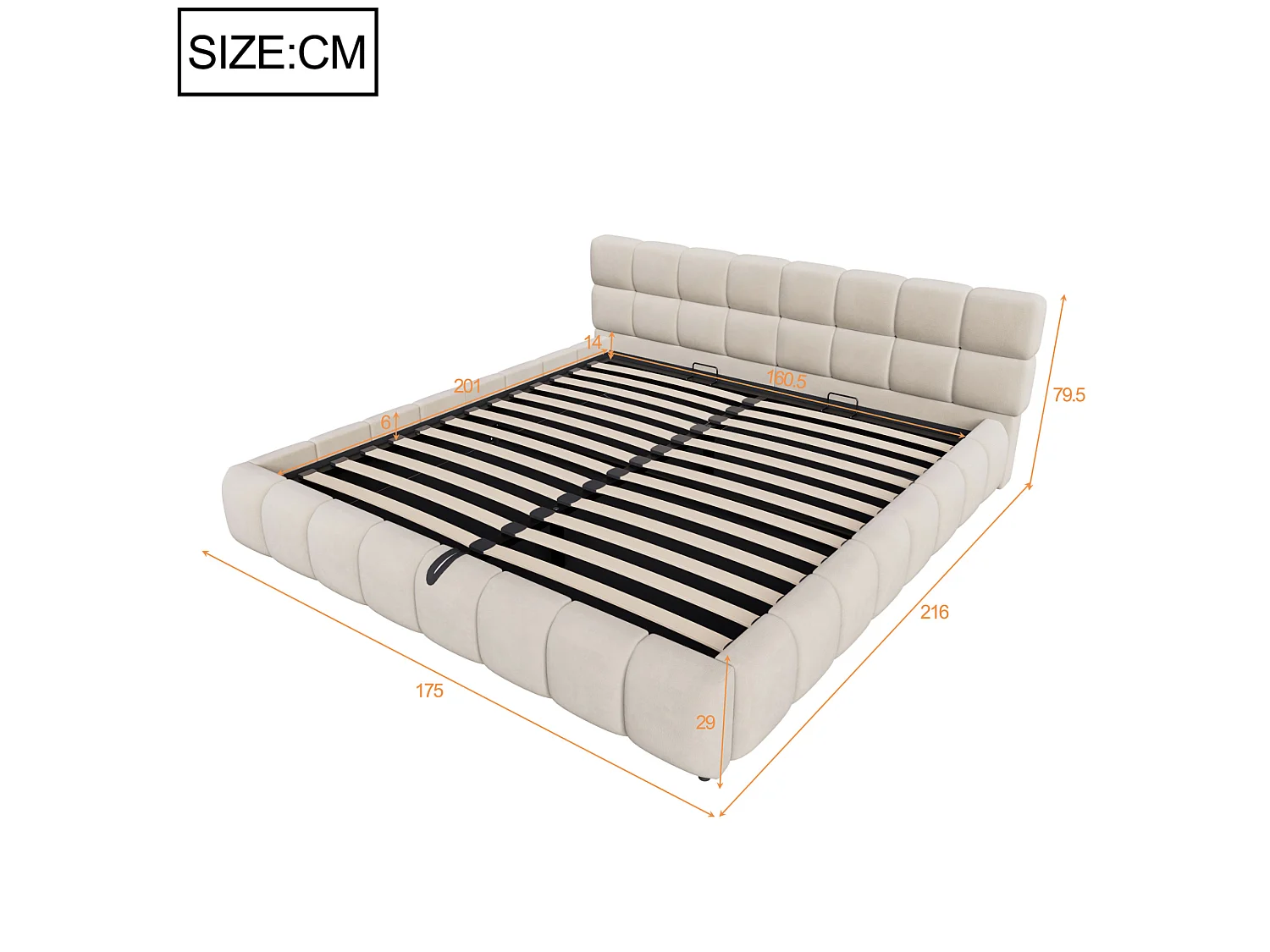 Letto contenitore per adulti 160 x 200 cm con striscia luminosa - Velluto beige