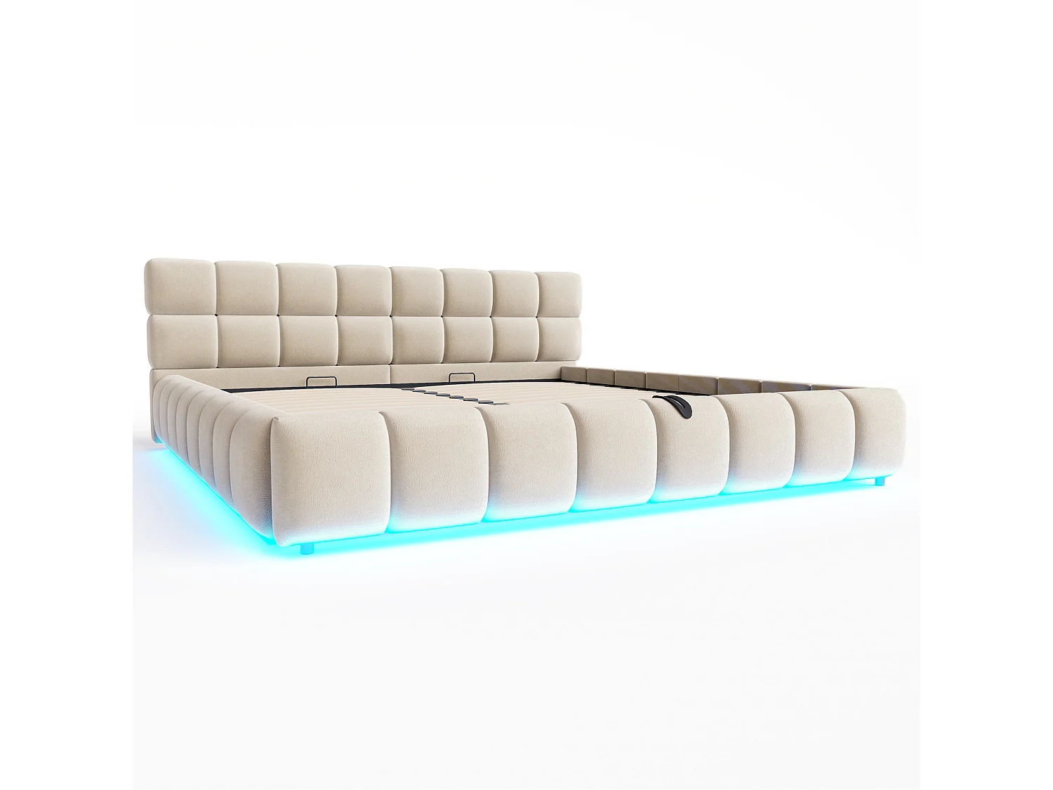 Letto contenitore per adulti 160 x 200 cm con striscia luminosa - Velluto beige