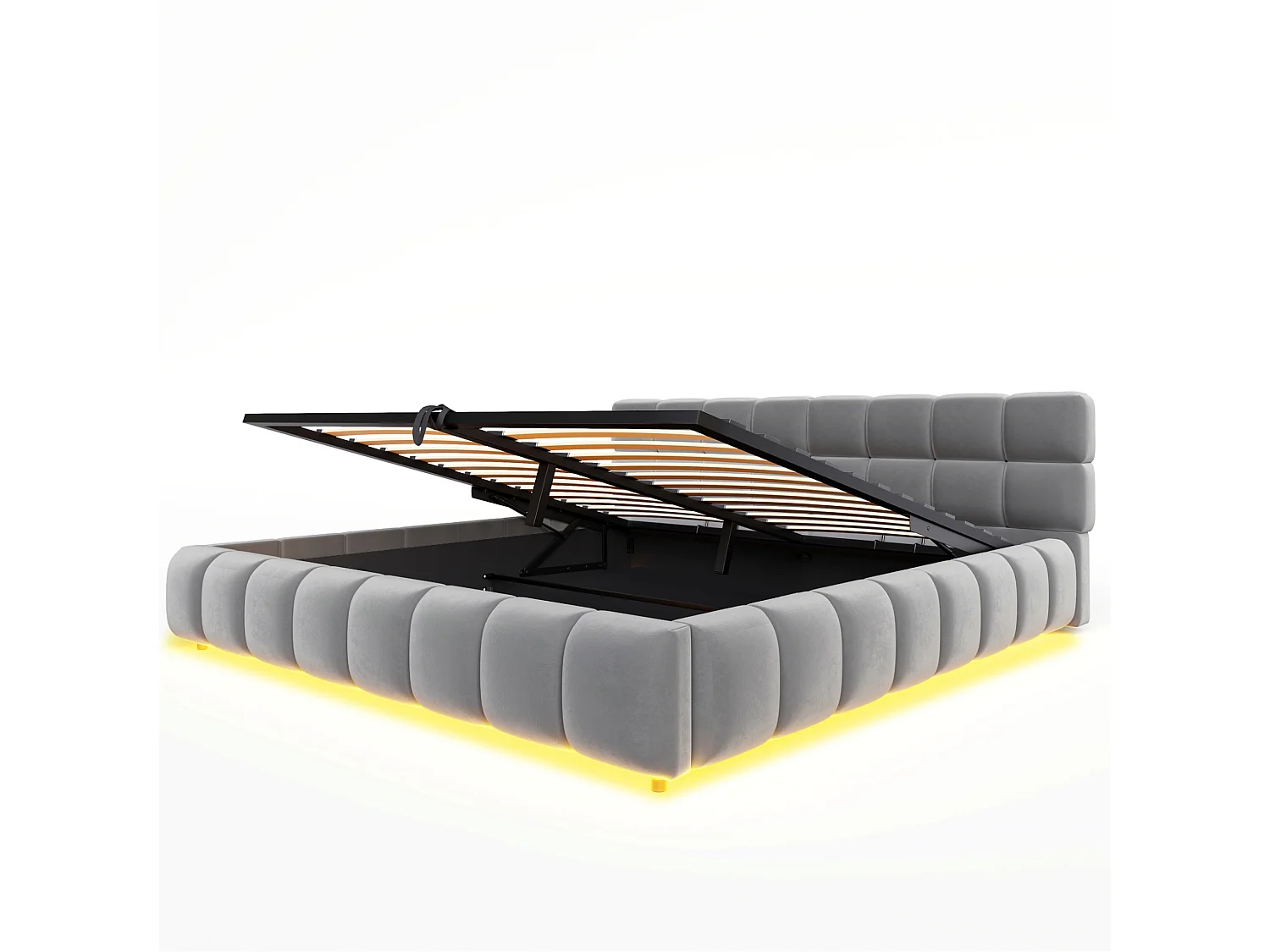 Cama de almacenamiento para adultos de 160 x 200 cm con tira de luz - Terciopelo gris