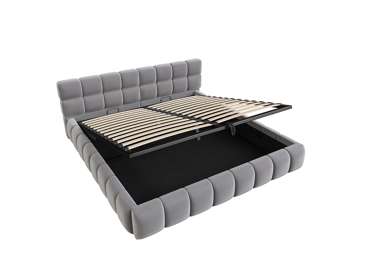 Cama de almacenamiento para adultos de 160 x 200 cm con tira de luz - Terciopelo gris