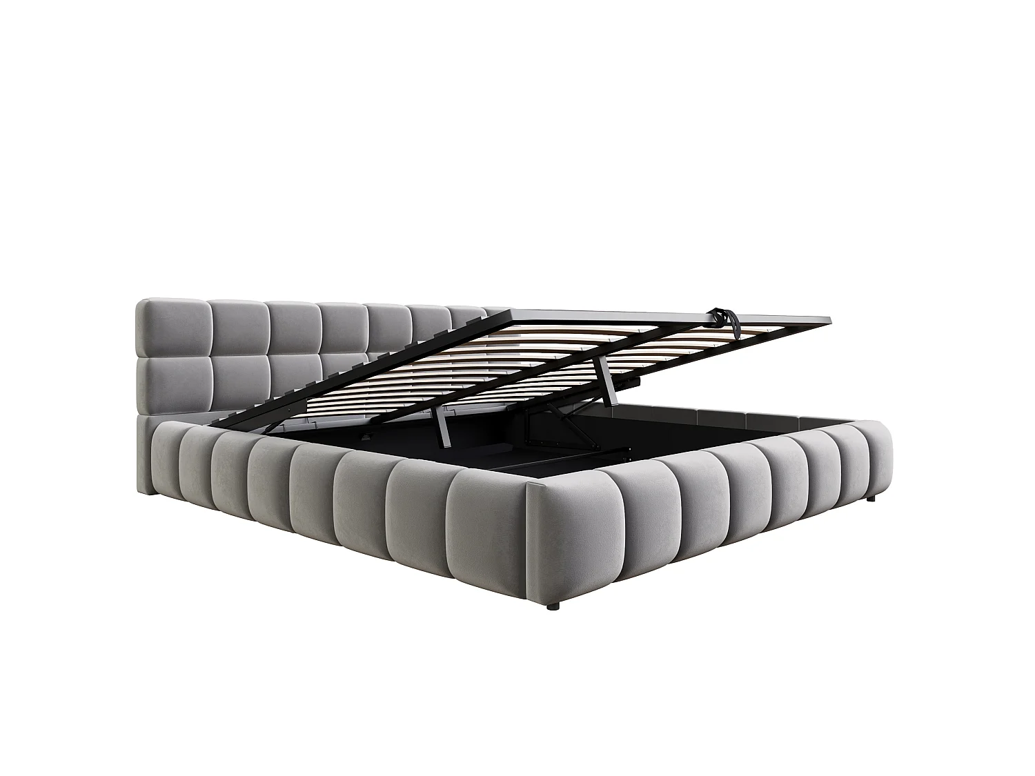 Cama de almacenamiento para adultos de 160 x 200 cm con tira de luz - Terciopelo gris