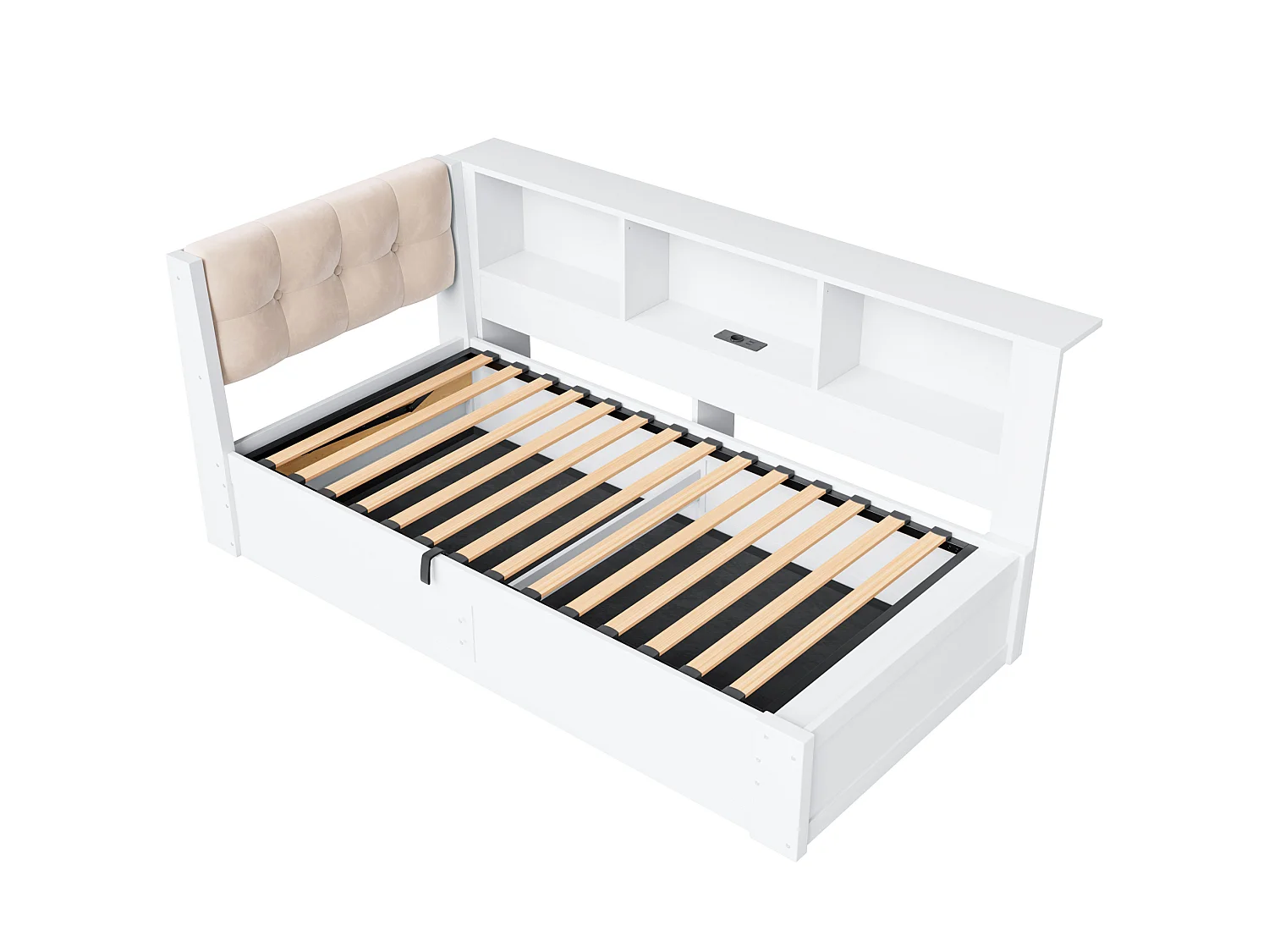 Lit coffre 90 x 200 cm avec bande LED et port USB - Lit banquette en pin blanc