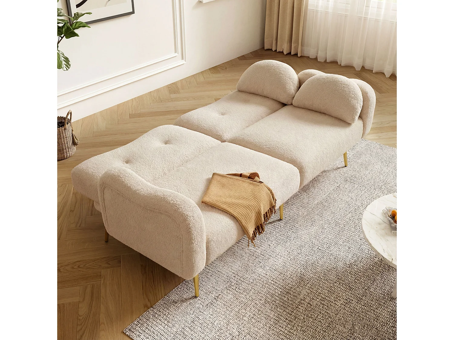 Canapé 2 places avec dossier réglable - Tissu et métal - Beige