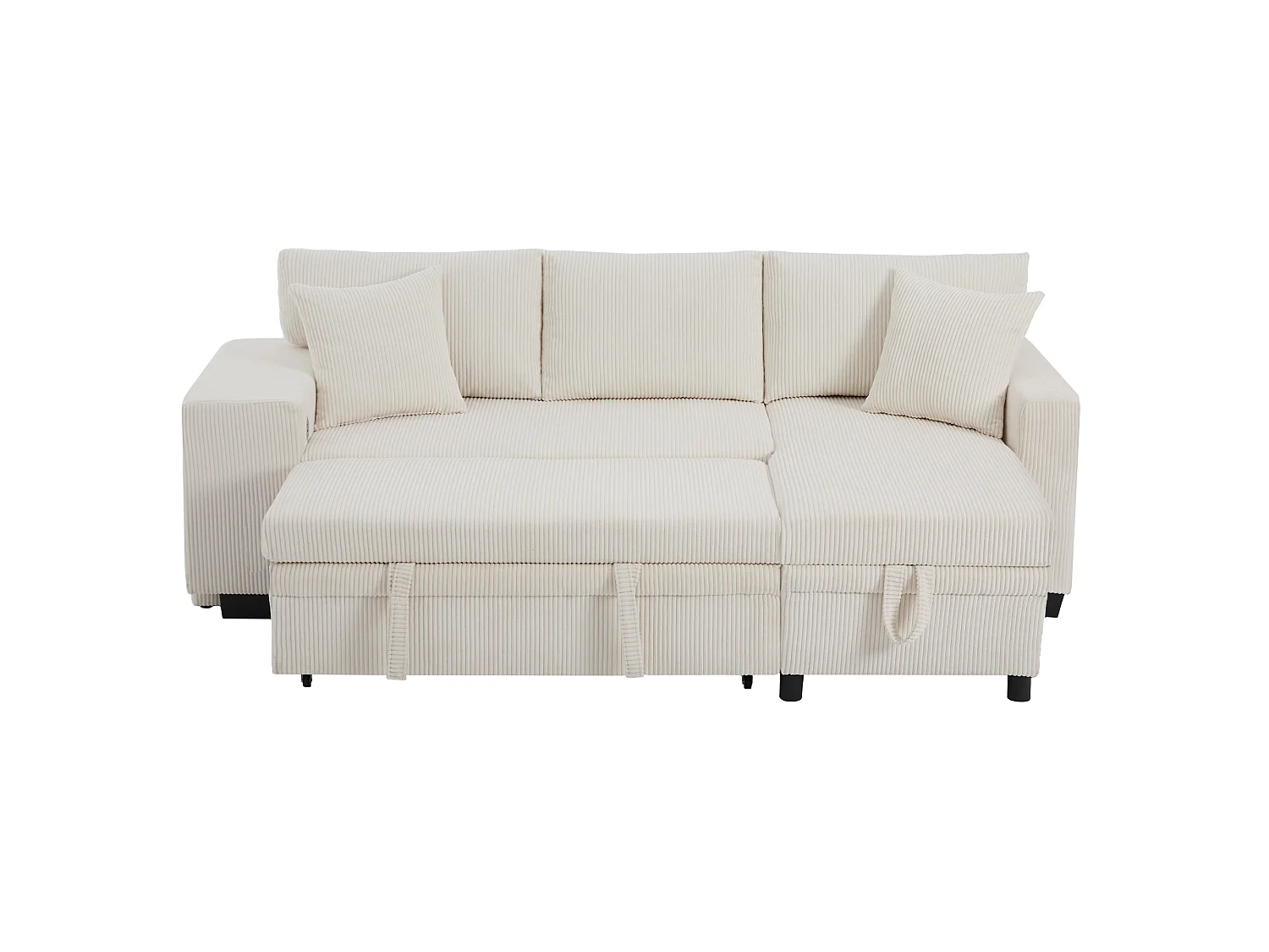 3-Seater L-Shaped Sofa - with USB Charging Ports - with Cushions - Convertible Corner Sofa - Beige