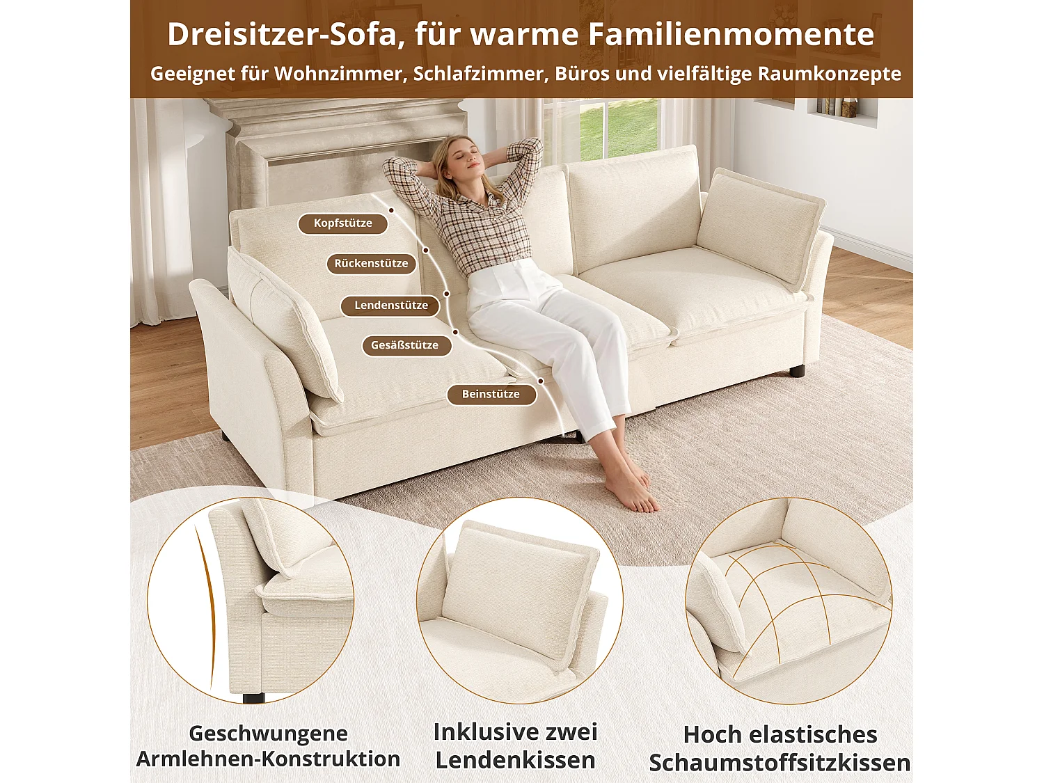 Ensemble canapé modulable 5 places 3+2, canapé 3 places et canapé 2 places, design moderne - Chenille - Beige