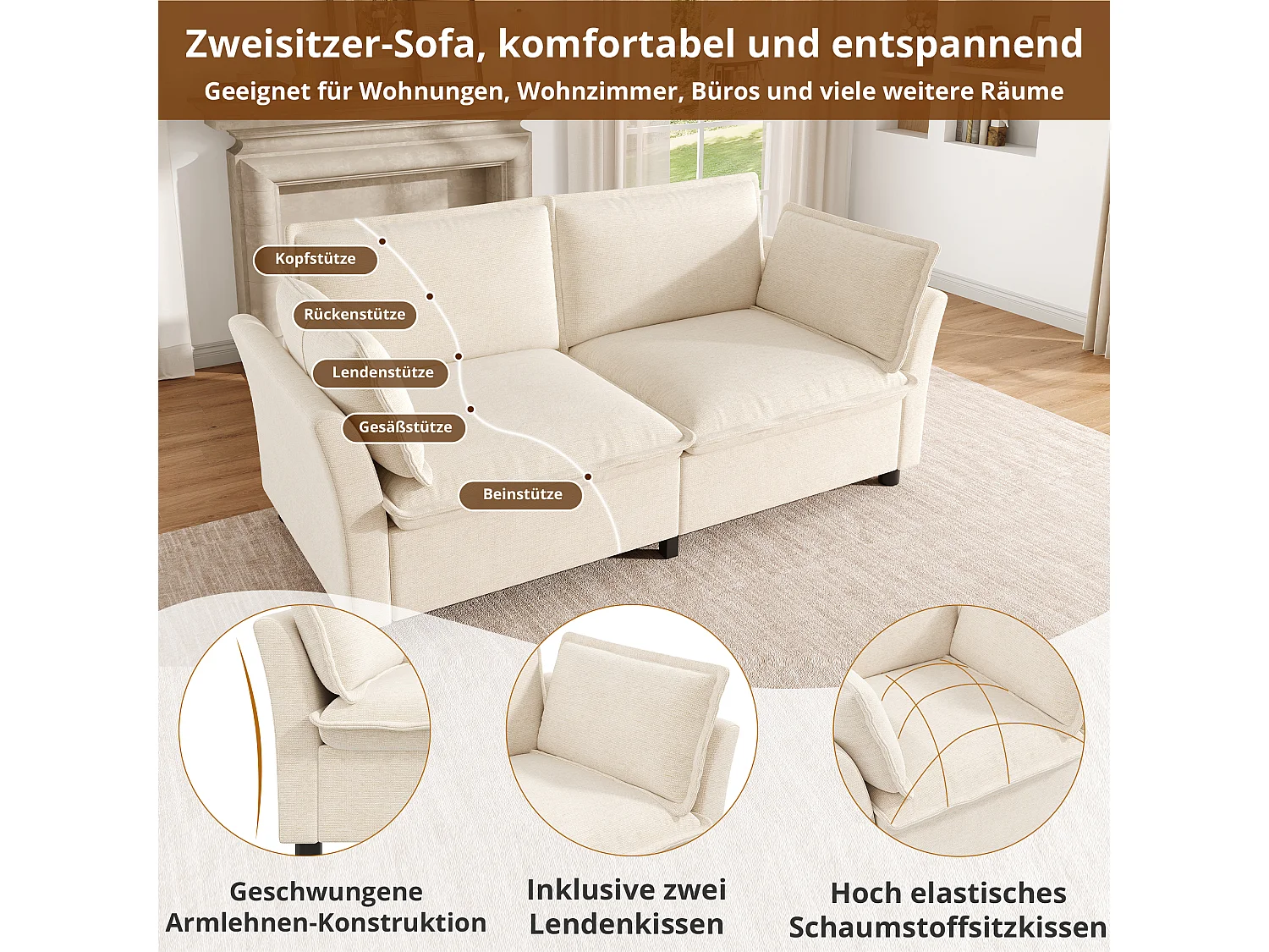 Ensemble canapé modulable 5 places 3+2, canapé 3 places et canapé 2 places, design moderne - Chenille - Beige