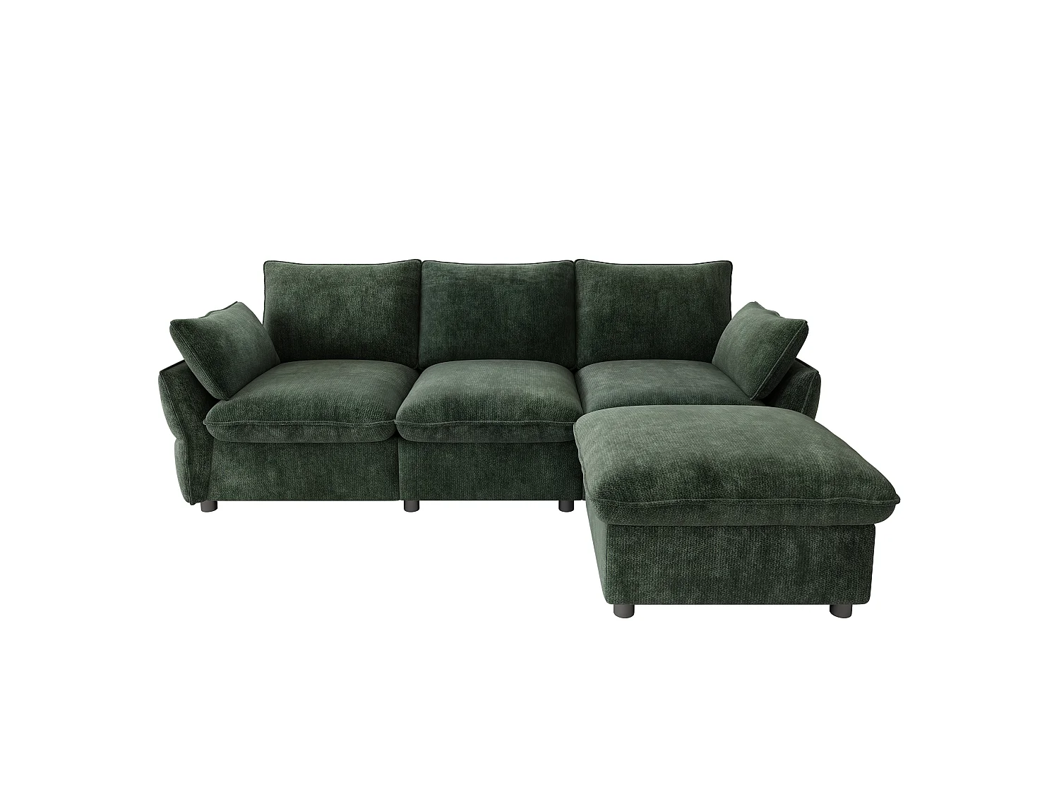 Canapé d'angle 3 places en L avec pouf modulable, canapé 3 places - Chenille - 222,5 x 154,5 x 76,5 cm - Vert foncé