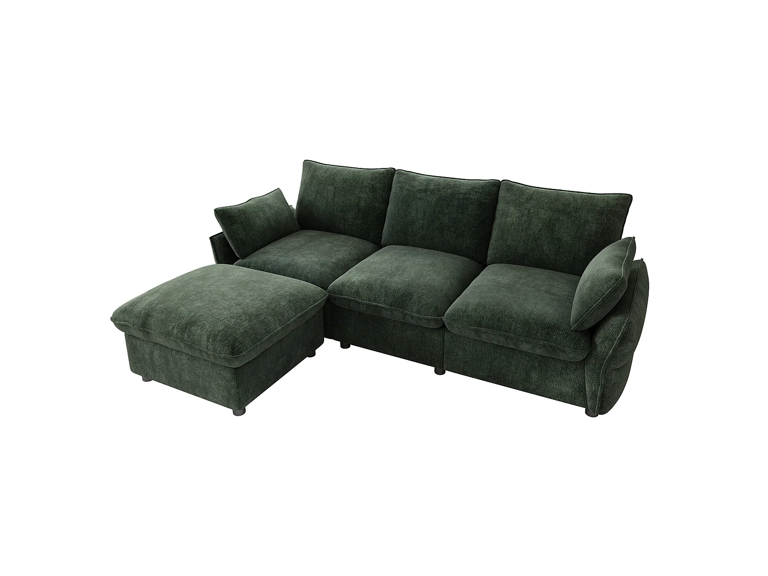 Canapé d'angle 3 places en L avec pouf modulable, canapé 3 places - Chenille - 222,5 x 154,5 x 76,5 cm - Vert foncé