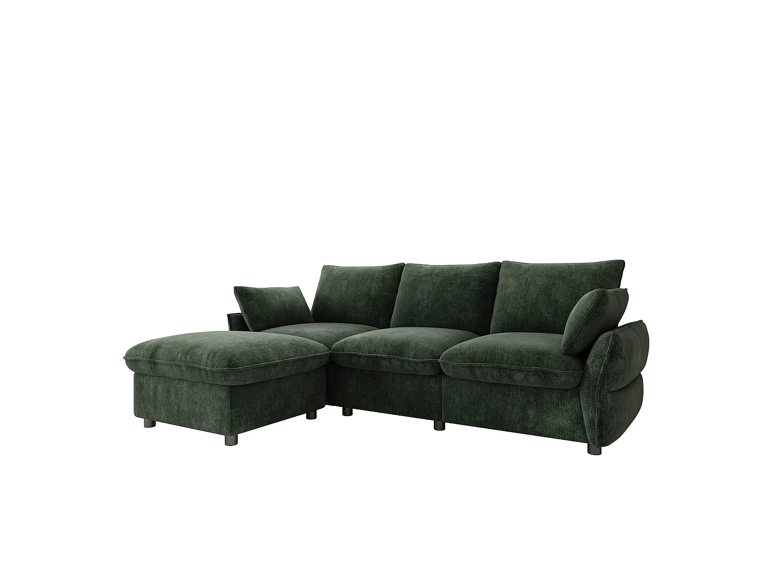 Canapé d'angle 3 places en L avec pouf modulable, canapé 3 places - Chenille - 222,5 x 154,5 x 76,5 cm - Vert foncé