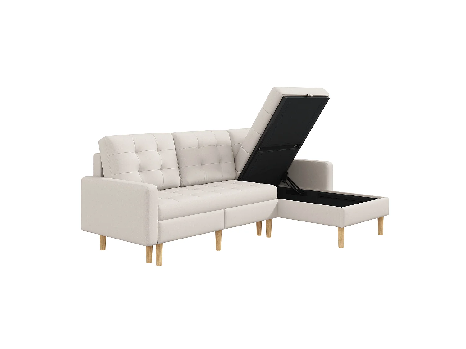 Divano angolare con chaise longue reversibile e vano contenitore sotto la seduta - Tessuto non tessuto/PVC/schiuma - 212 x 130 x 86 cm - Beige