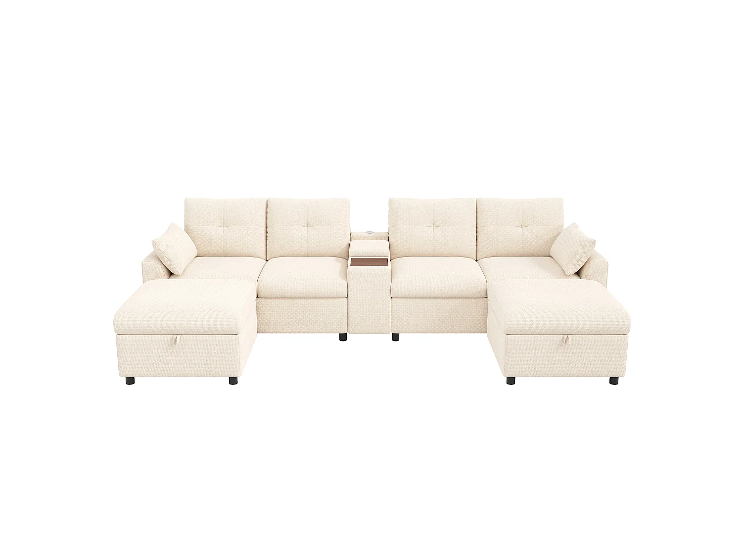 Divano panoramico a forma di U con doppia chaise longue, vano contenitore e schienale regolabile - Ciniglia - 300 x 150 x 85 cm - Grigio