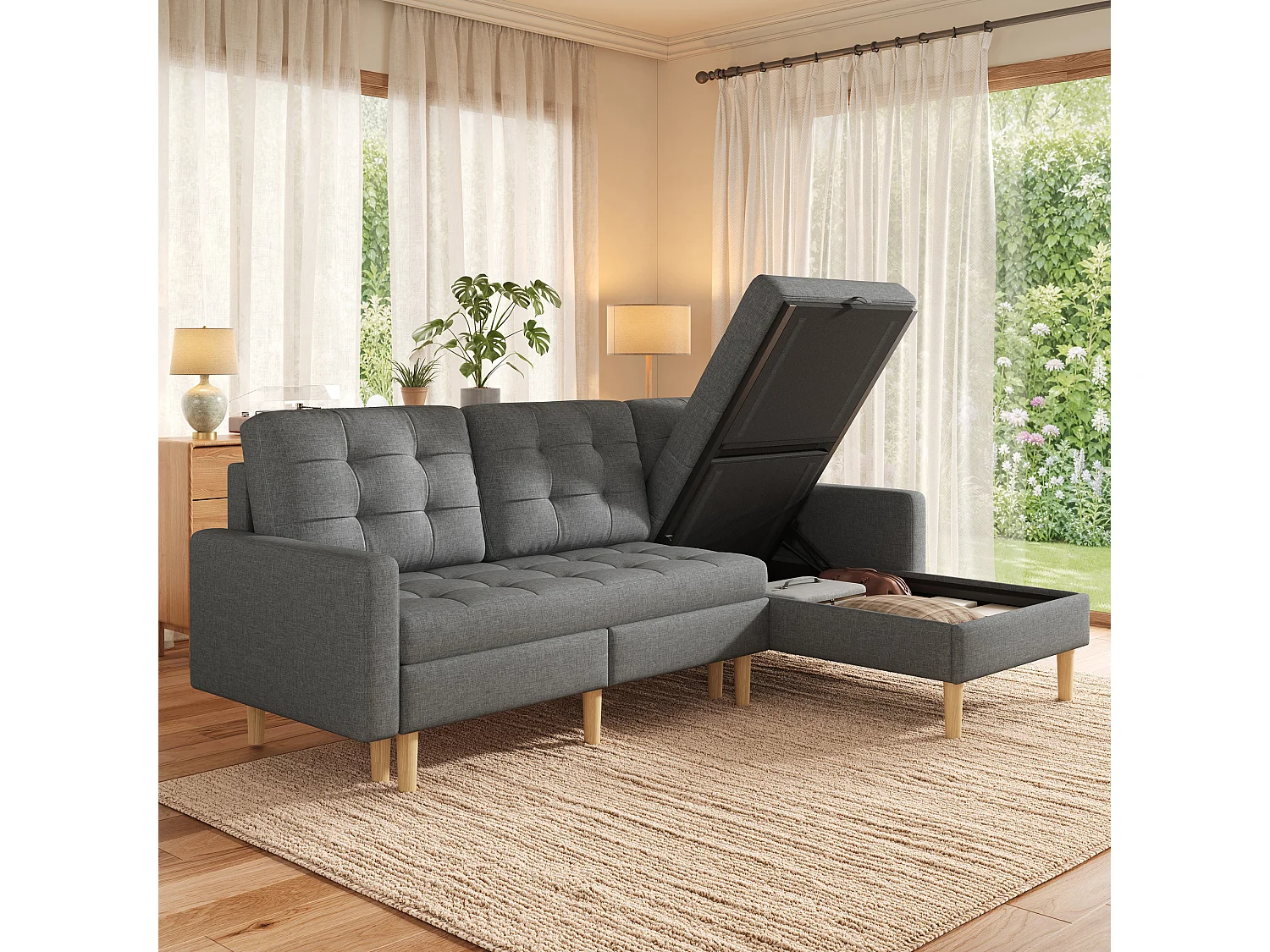 Ecksofa mit umkehrbarer Chaiselongue und Stauraum unter dem Sitz – Vliesstoff/PVC/Schaumstoff – 212 x 130 x 86 cm – Grau