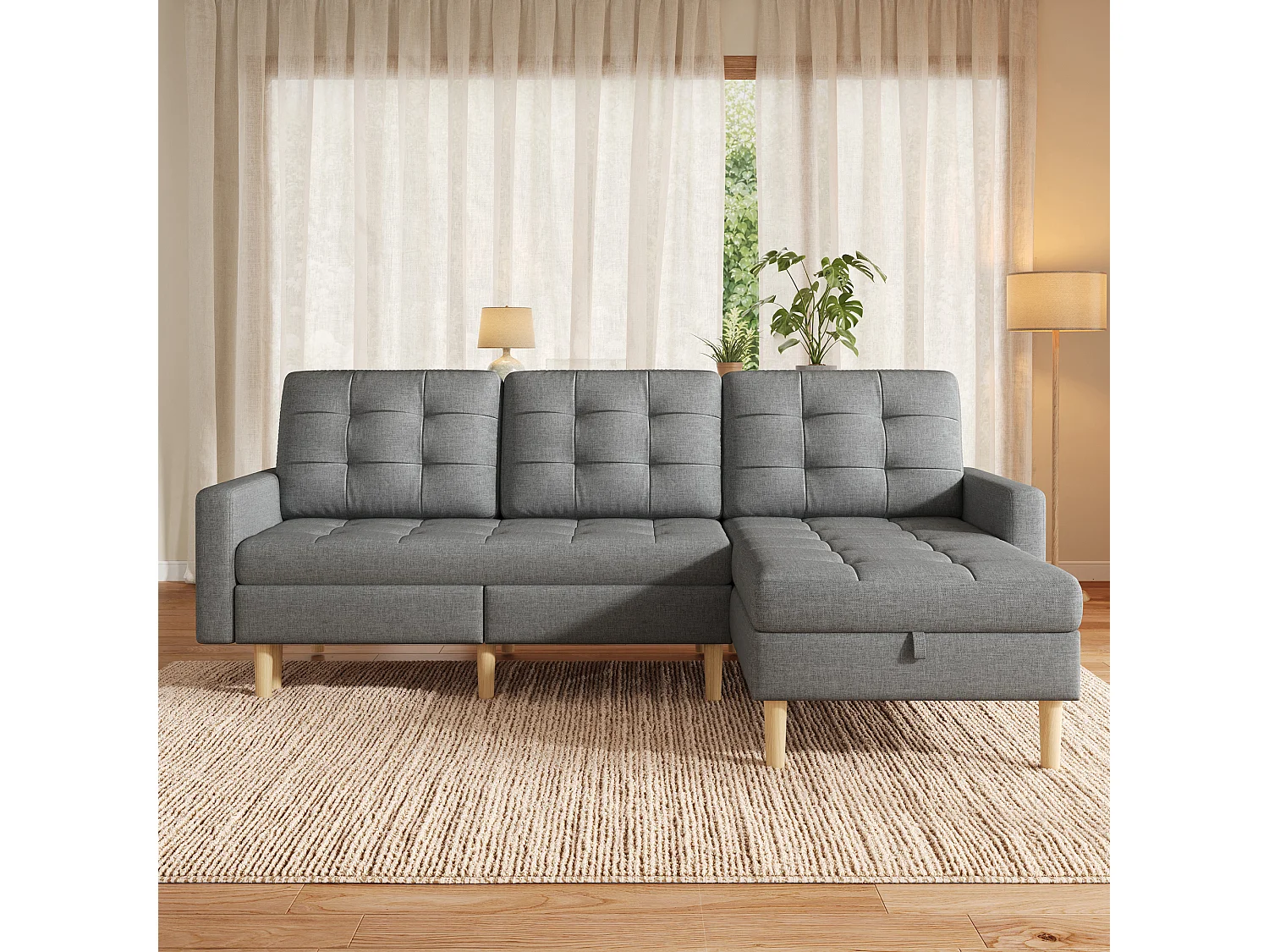 Ecksofa mit umkehrbarer Chaiselongue und Stauraum unter dem Sitz – Vliesstoff/PVC/Schaumstoff – 212 x 130 x 86 cm – Grau