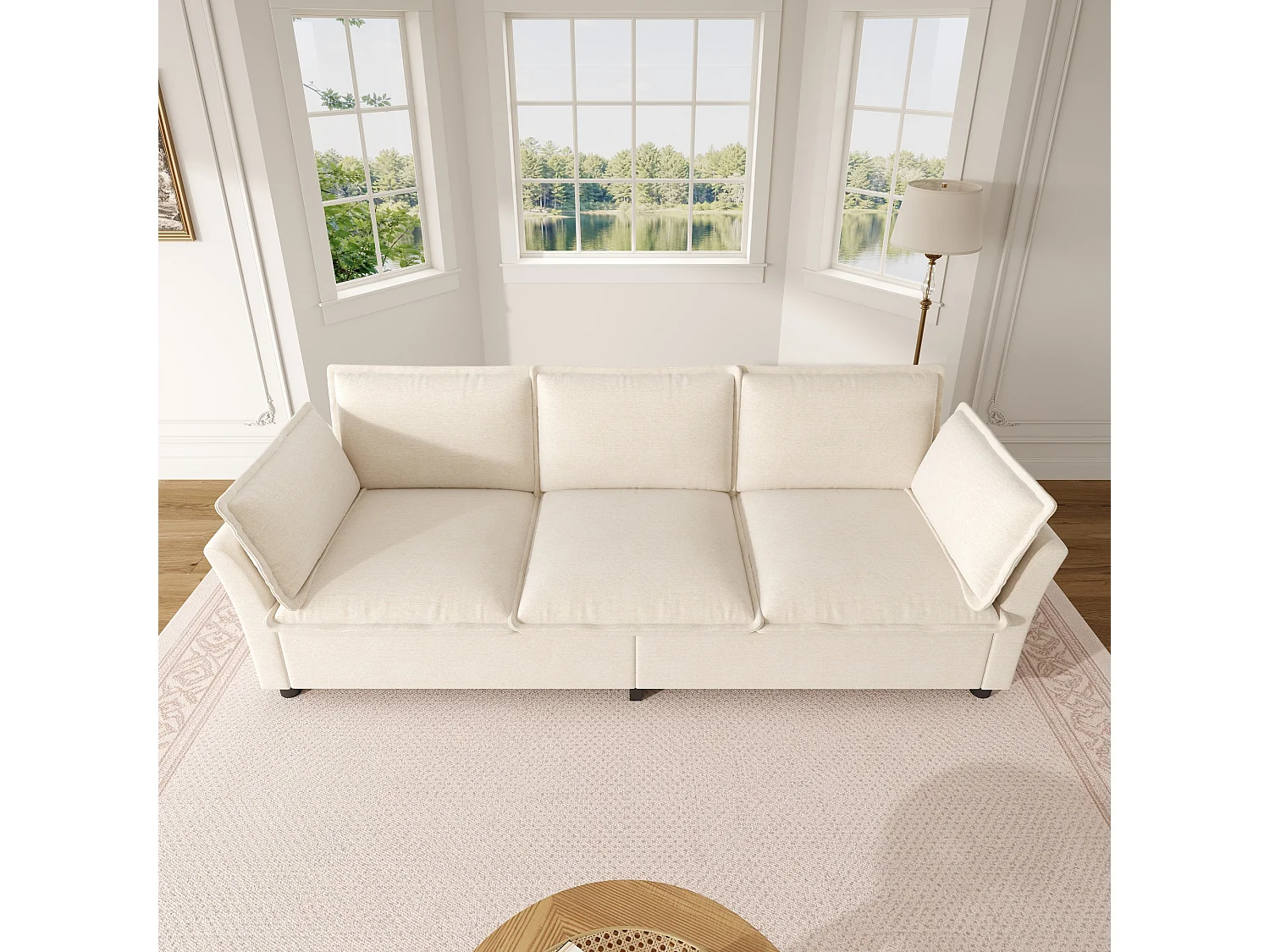 3-sits chenillesoffa med 2 kuddar - Pocketfjädrar och sits med högelastiskt skum - 220 x 81 x 87 cm - Beige