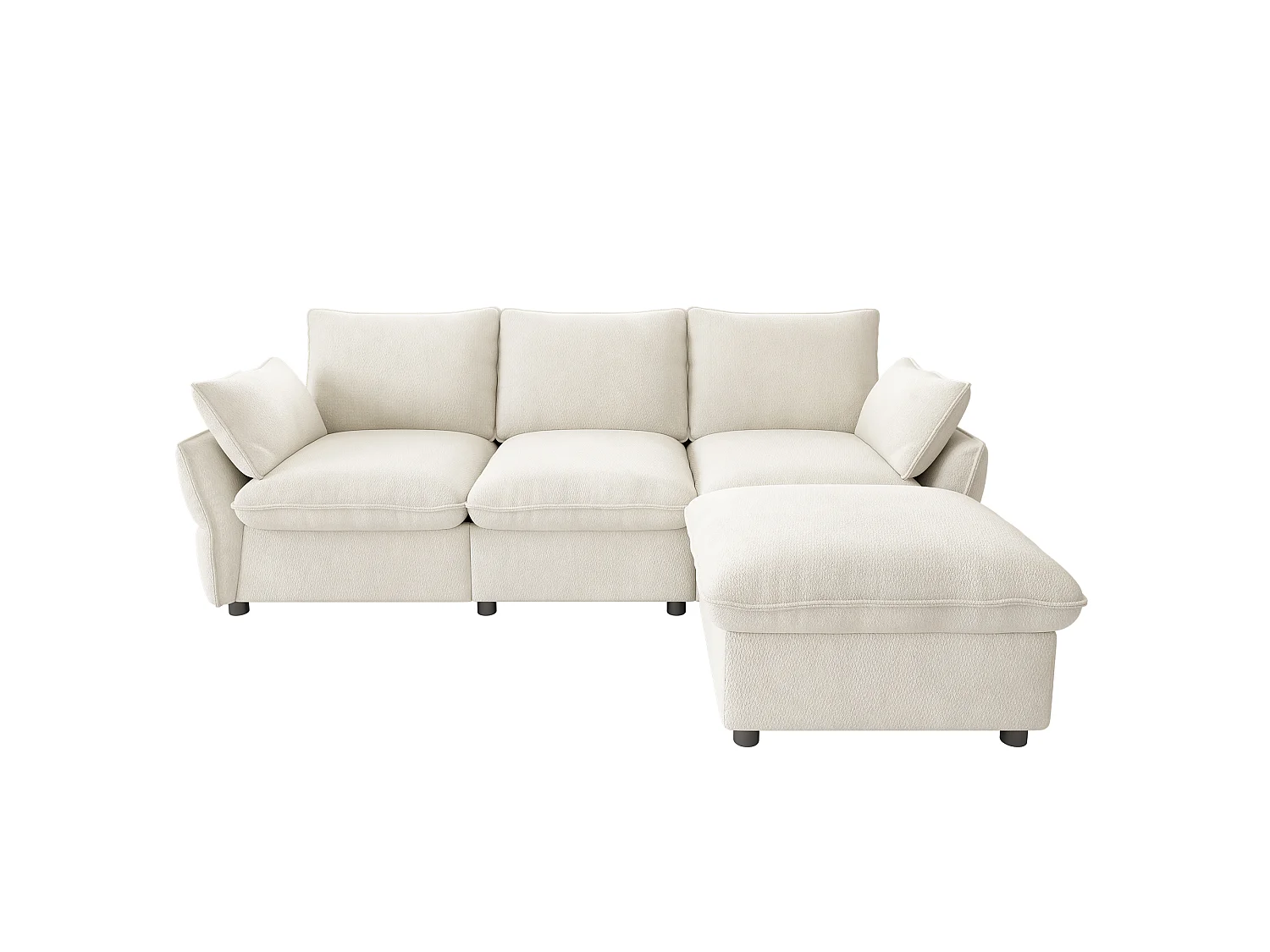 Divano angolare a L a 3 posti con poggiapiedi incluso - Ciniglia - 222,5 x 154,5 x 76,5 cm - Beige