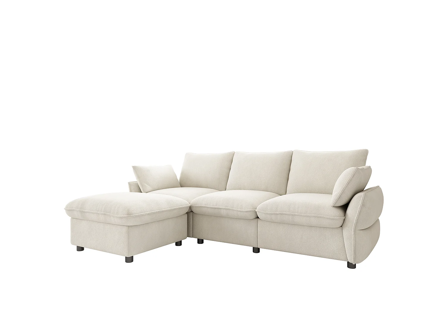 Divano angolare a L a 3 posti con poggiapiedi incluso - Ciniglia - 222,5 x 154,5 x 76,5 cm - Beige