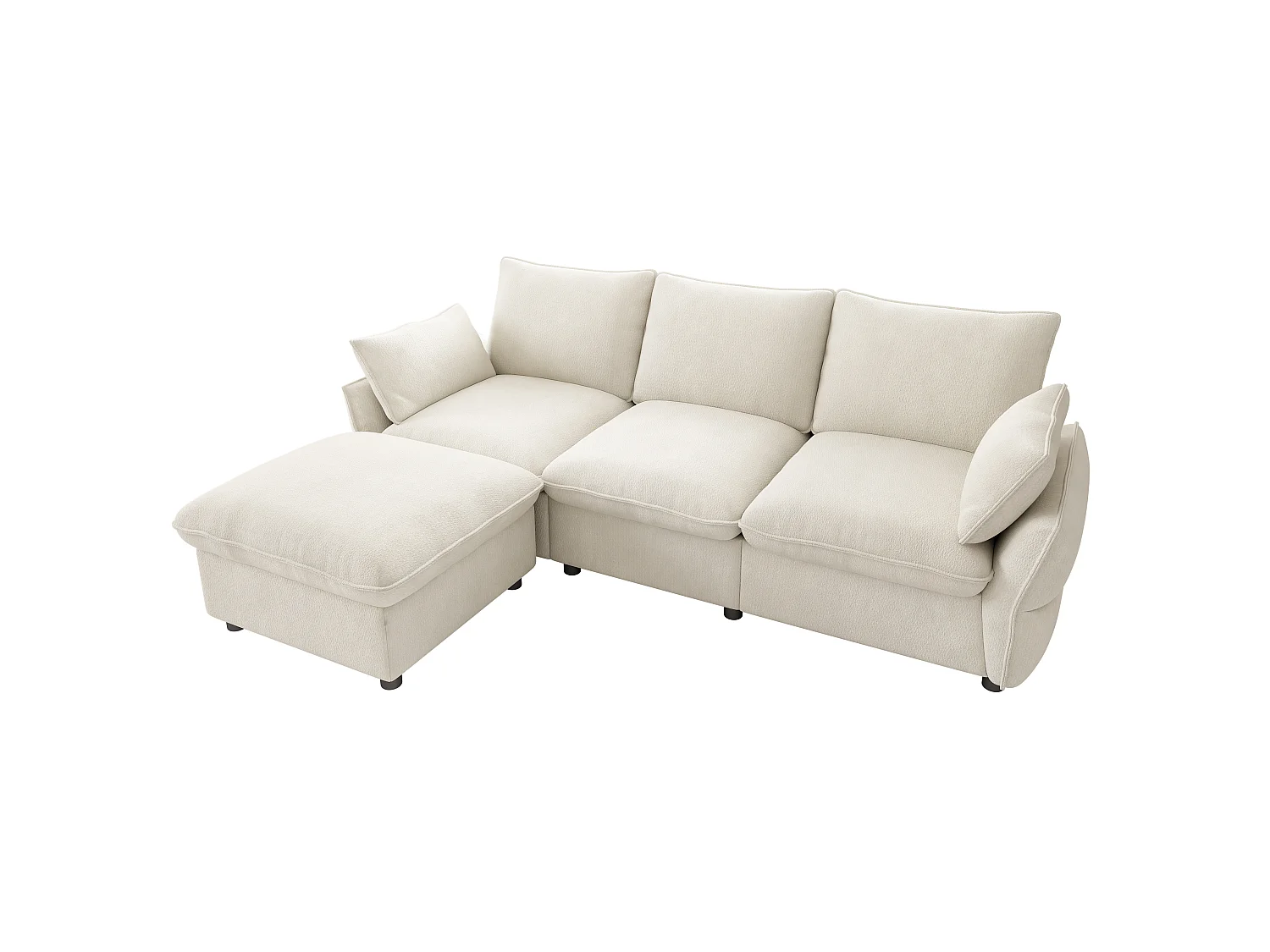 Divano angolare a L a 3 posti con poggiapiedi incluso - Ciniglia - 222,5 x 154,5 x 76,5 cm - Beige