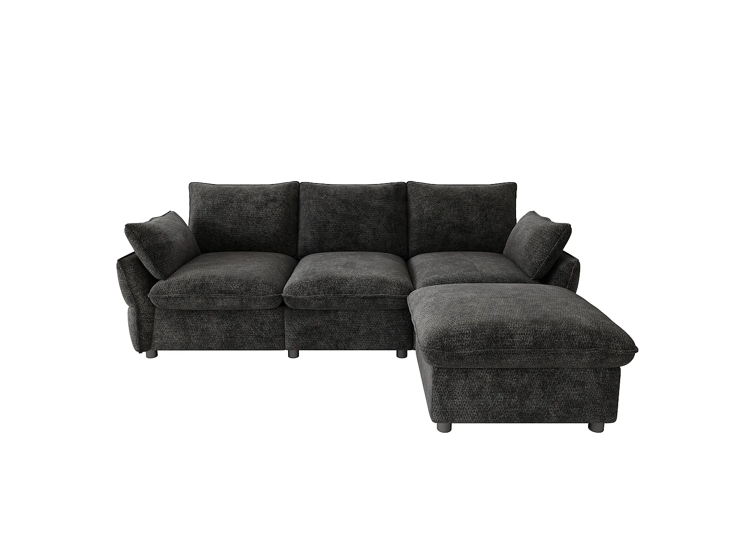 3-Sitzer-Ecksofa in L-Form mit modularem Hocker, 3-Sitzer-Sofa – Chenille – 222,5 x 154,5 x 76,5 cm – Dunkelgrau