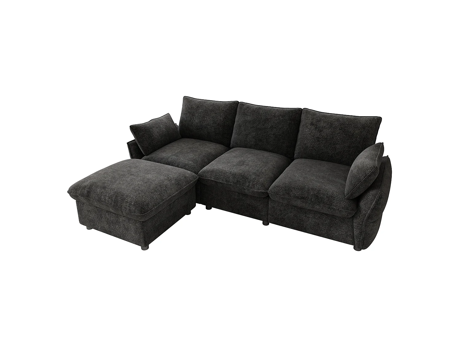 3-Sitzer-Ecksofa in L-Form mit modularem Hocker, 3-Sitzer-Sofa – Chenille – 222,5 x 154,5 x 76,5 cm – Dunkelgrau