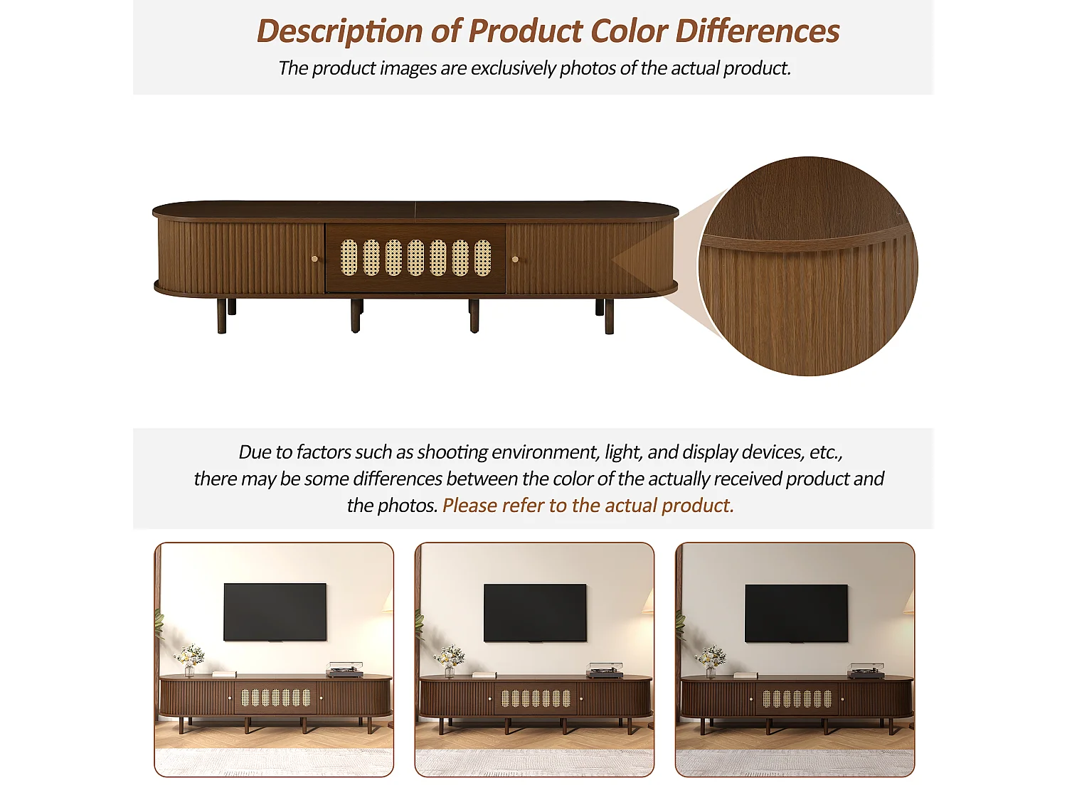 TV Stand 180x40x40 cm - Rattan Design - 2 Roll-Up Doors and 1 Drop-Down Door - MDF - Brown