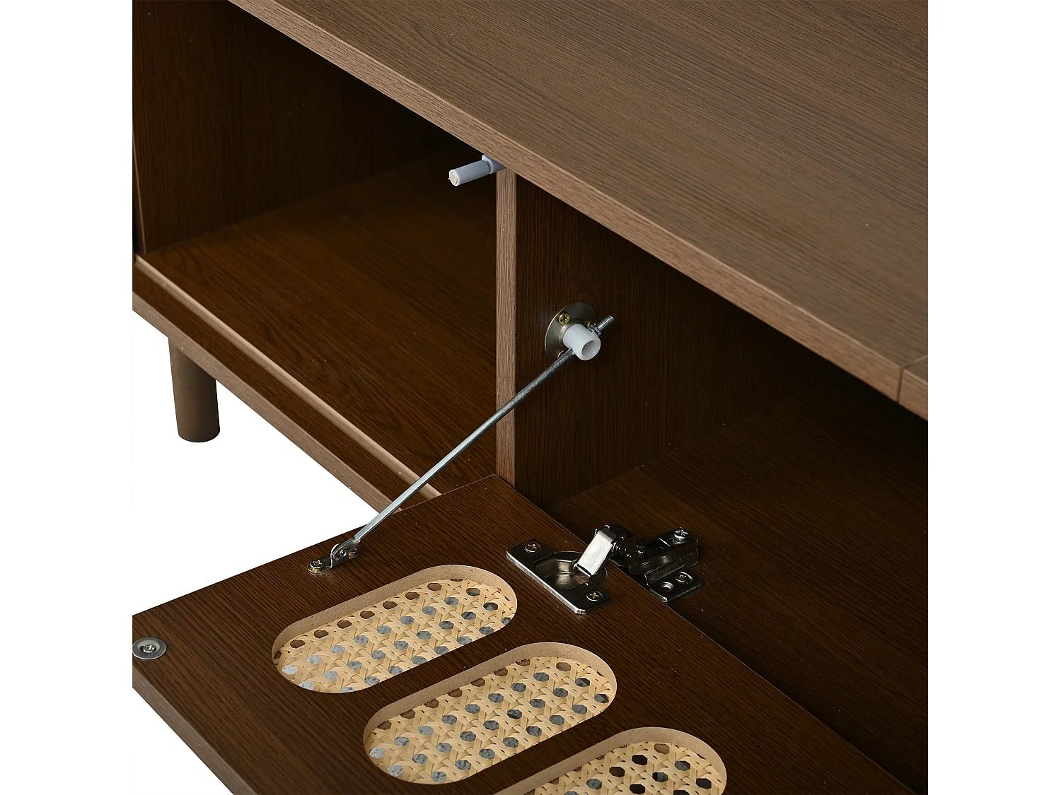 TV Stand 180x40x40 cm - Rattan Design - 2 Roll-Up Doors and 1 Drop-Down Door - MDF - Brown
