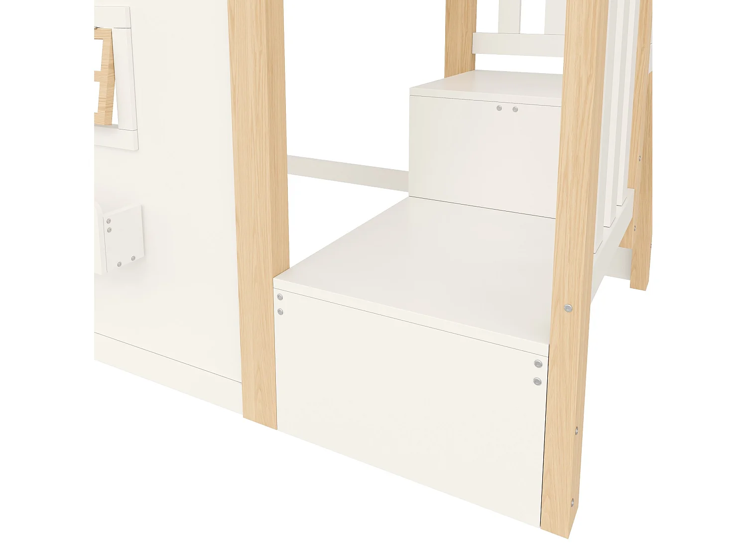Lit mi-hauteur 90 x 200 cm avec fenêtre et éclairage LED - Blanc et Naturel clair