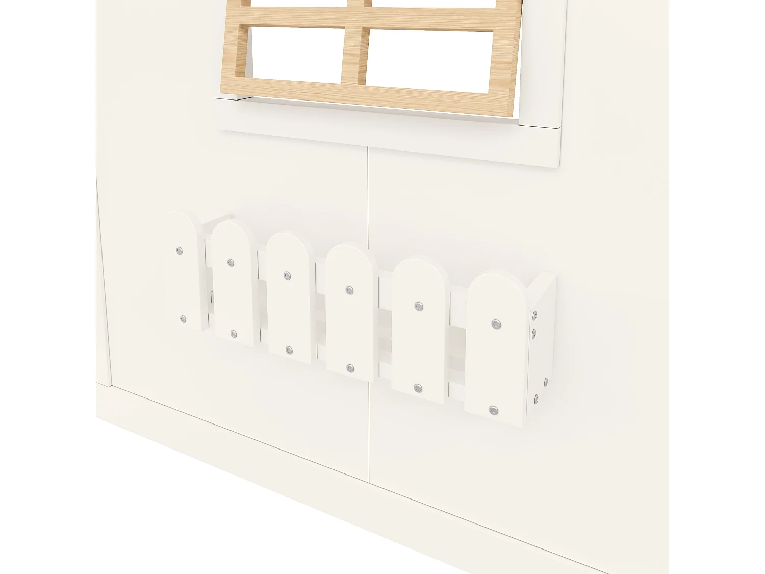 Lit mi-hauteur 90 x 200 cm avec fenêtre et éclairage LED - Blanc et Naturel clair