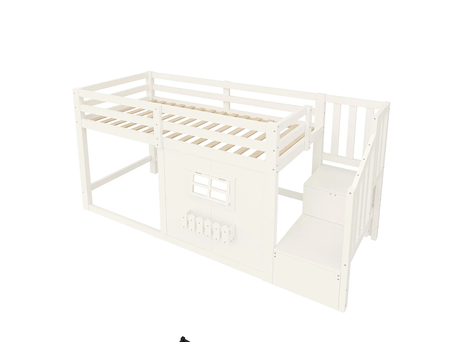 Lit mi-hauteur 90 x 200 cm avec fenêtre et éclairage LED - Blanc