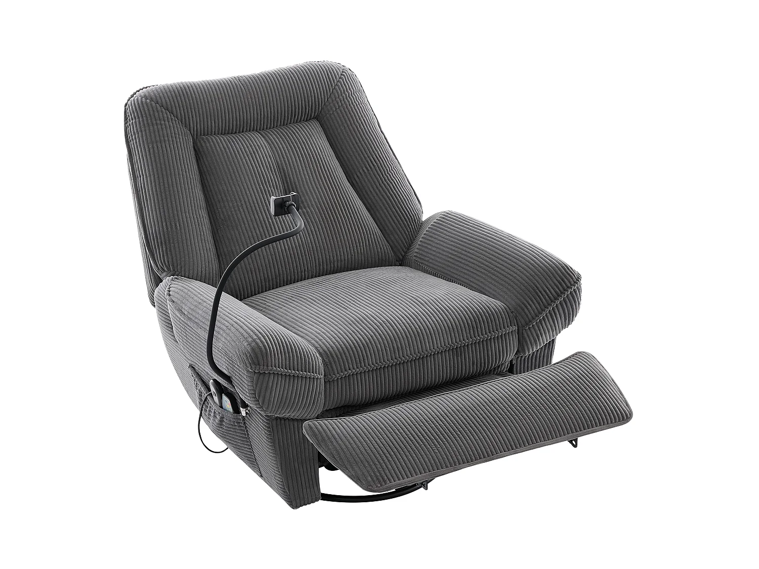 Draaibare elektrische relaxfauteuil in grijs corduroy - Massage- en verwarmingsfunctie, USB